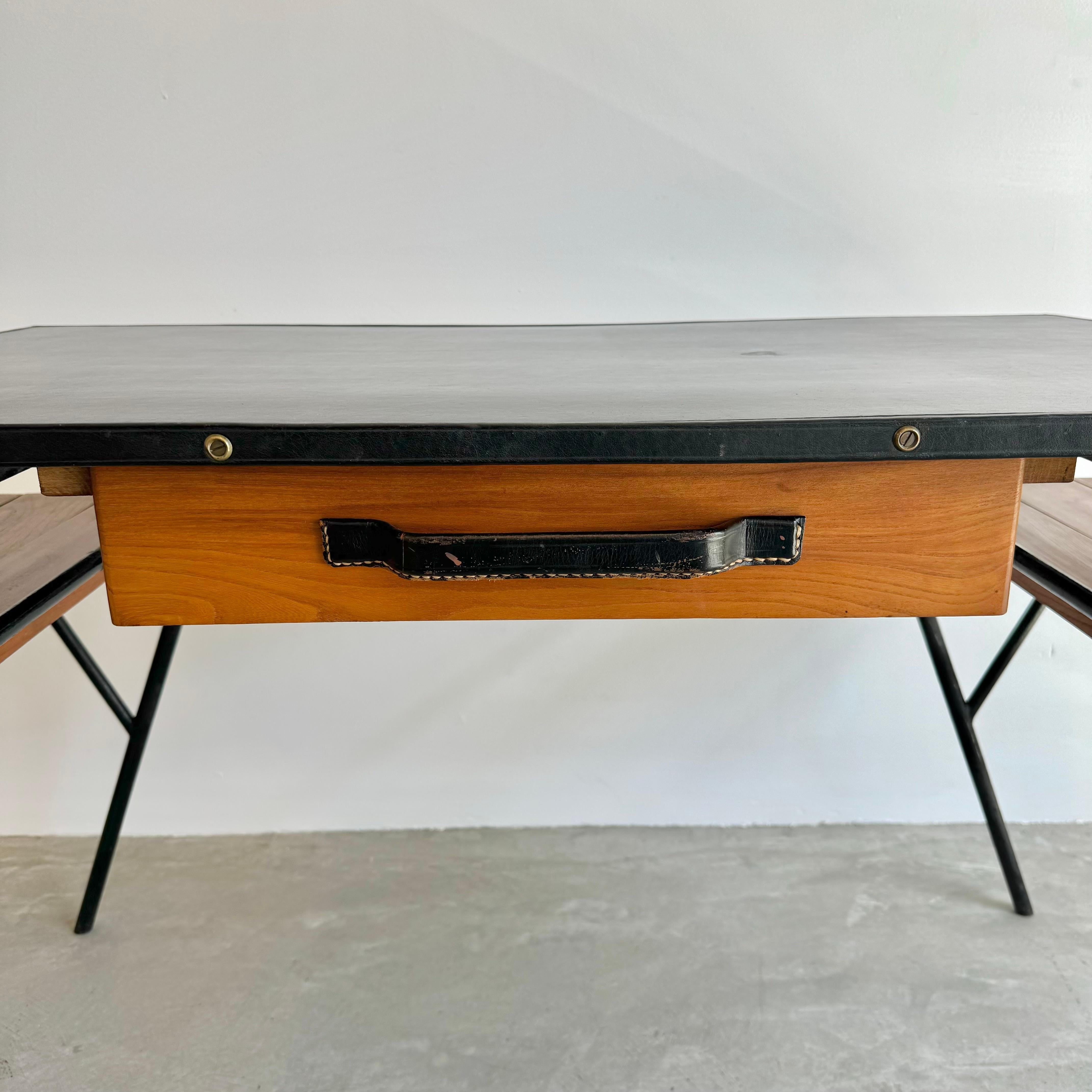 Mid-20th Century Jacques Adnet Iron and Oak Desk, 1950s France For Sale