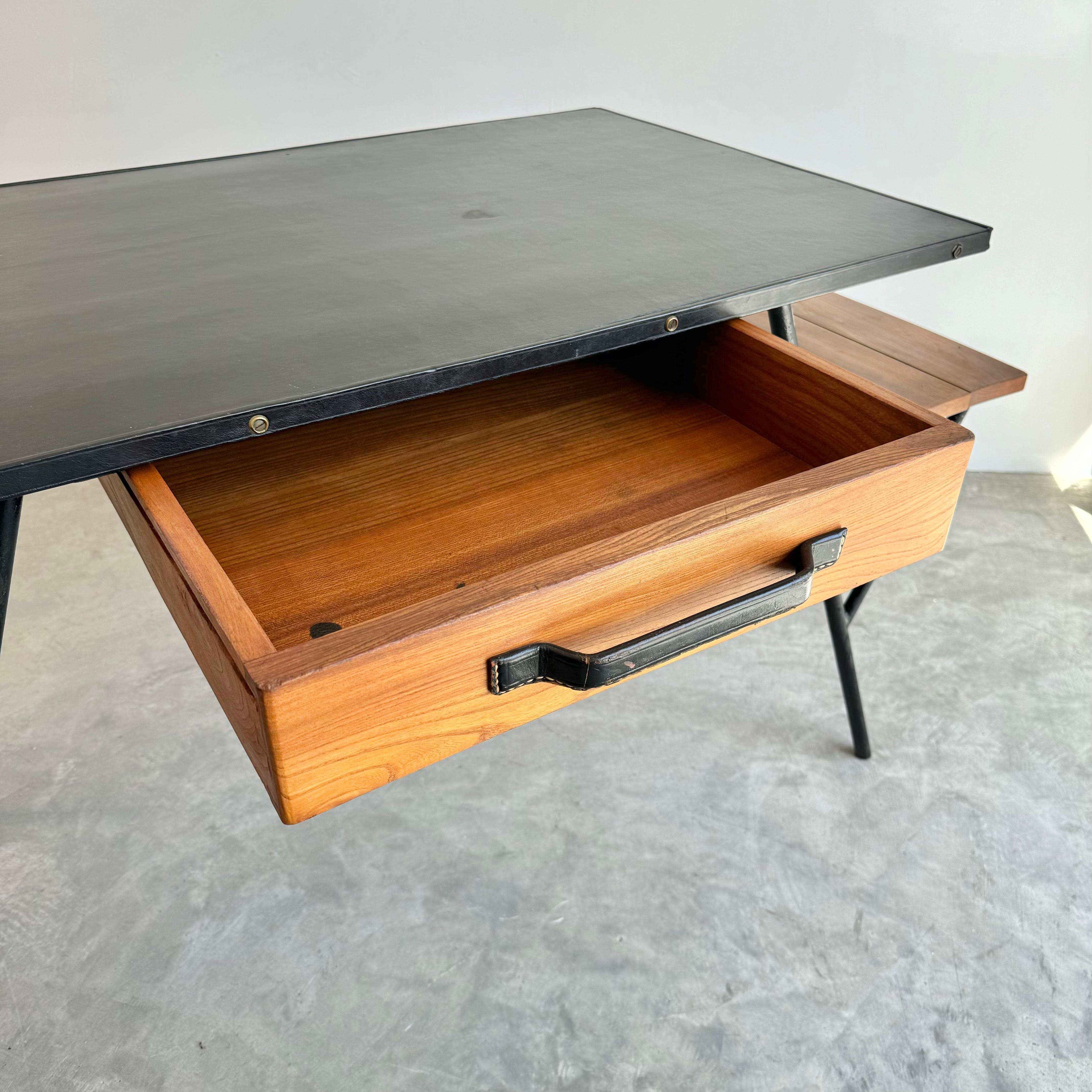 Jacques Adnet Iron and Oak Desk, 1950s France For Sale 1