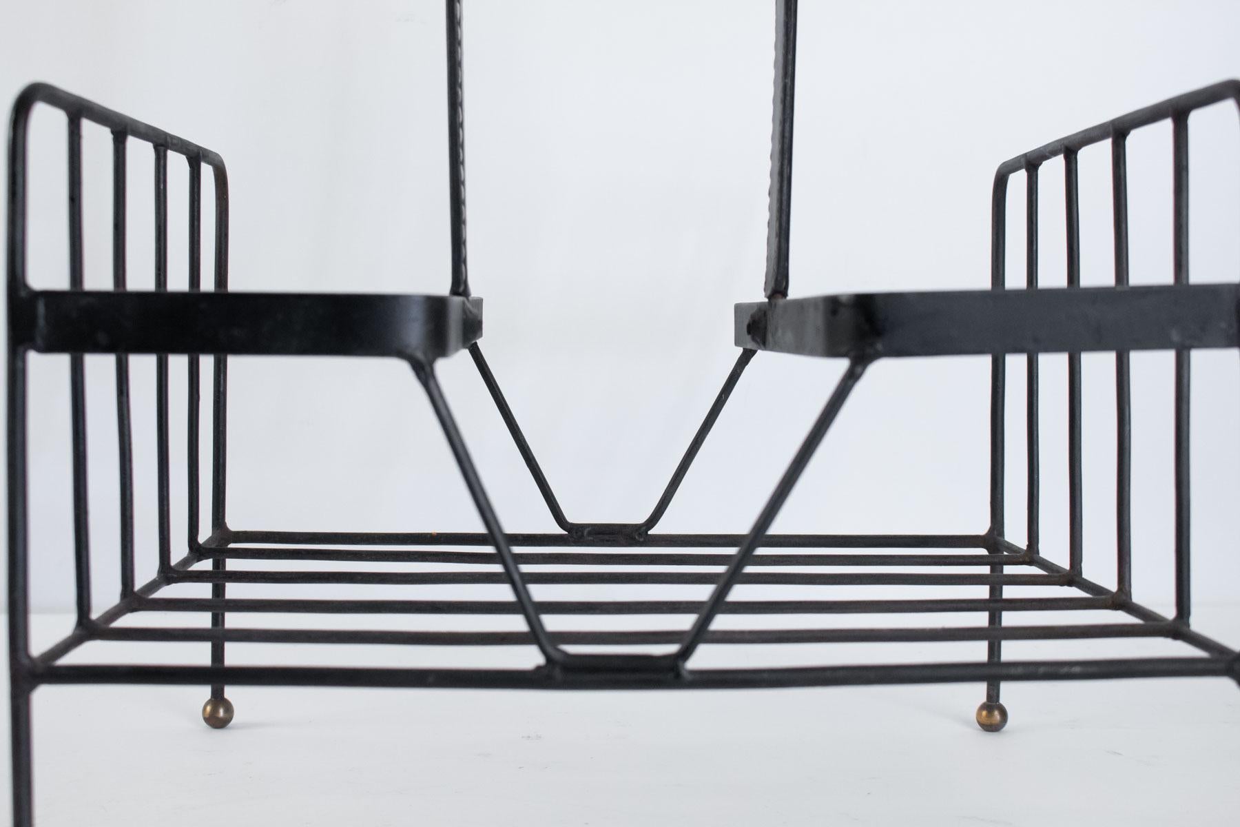 Jacques Adnet Iron Magazine Rack, Leather and Steel, Design 1950 In Good Condition In Saint-Ouen, FR