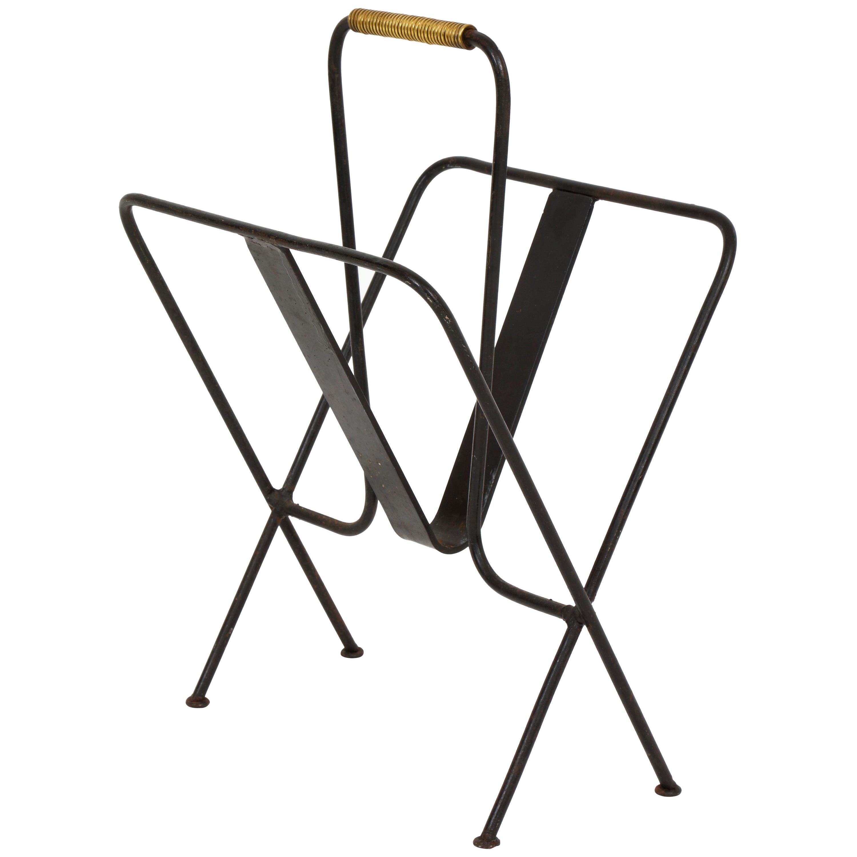 Jacques Adnet Iron Magazine Rack Midcentury, 1940, 1950, France For Sale