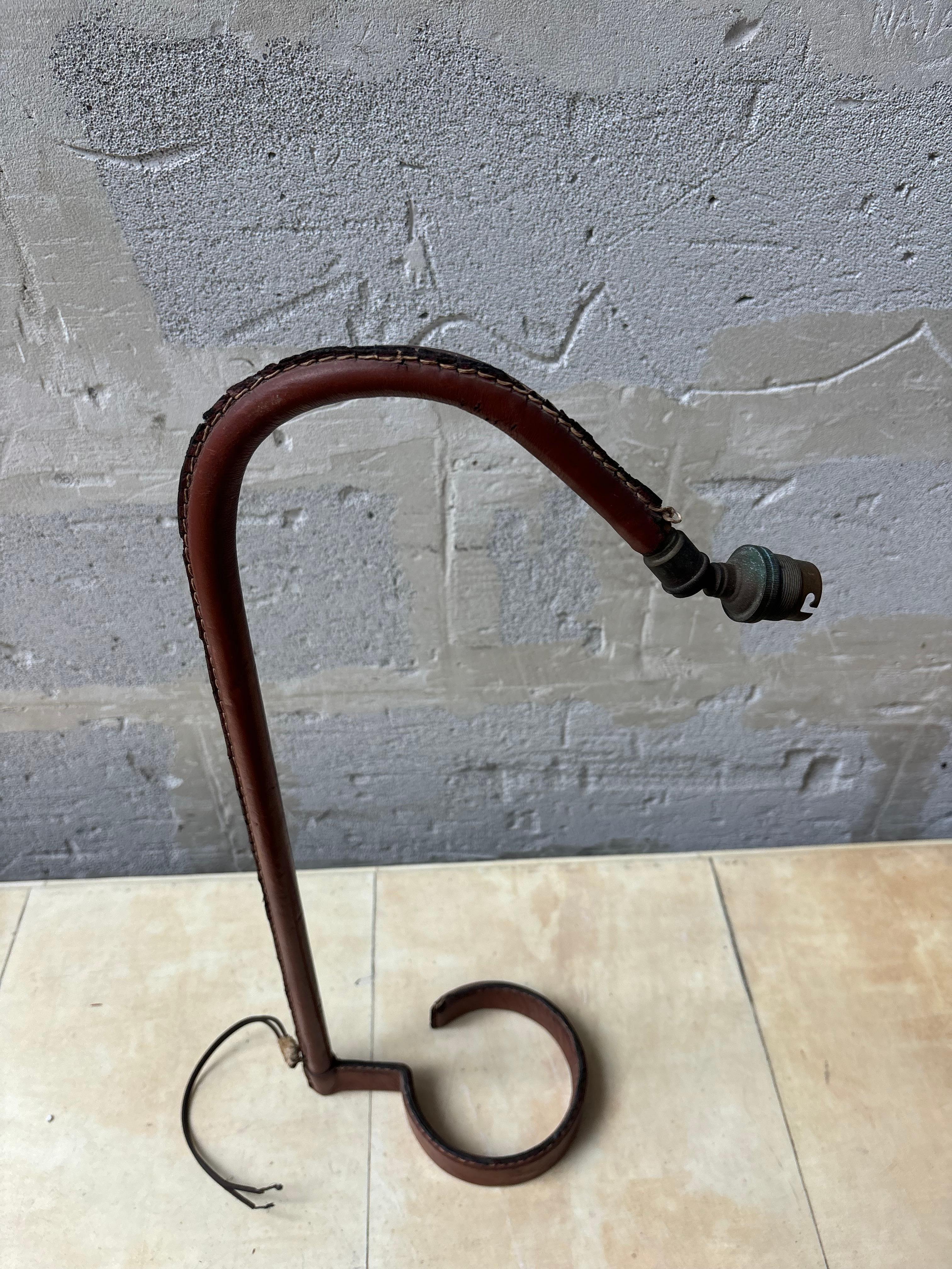 Jacques Adnet lamp in brown leather For Sale 5