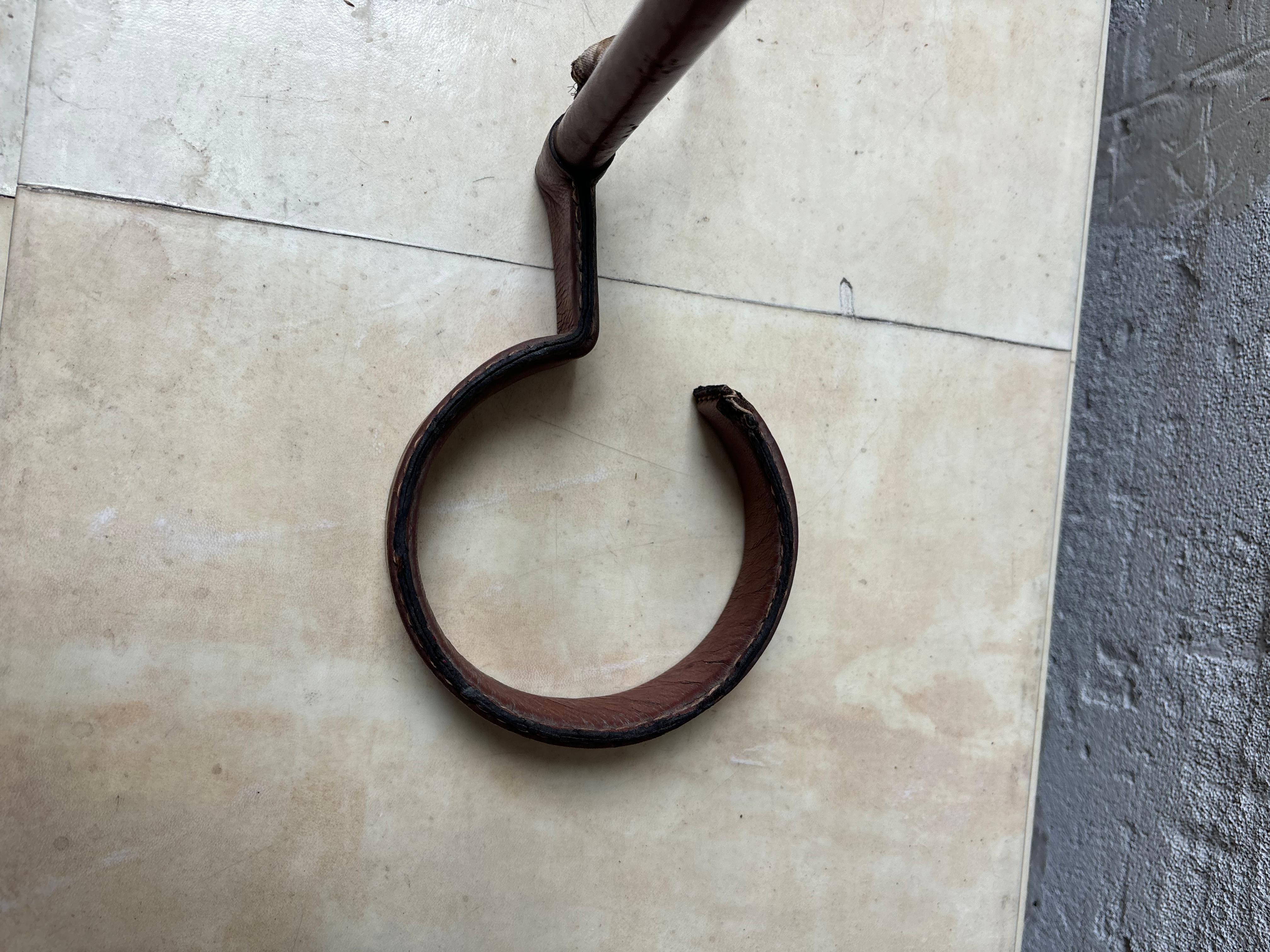 Jacques Adnet lamp in brown leather For Sale 6