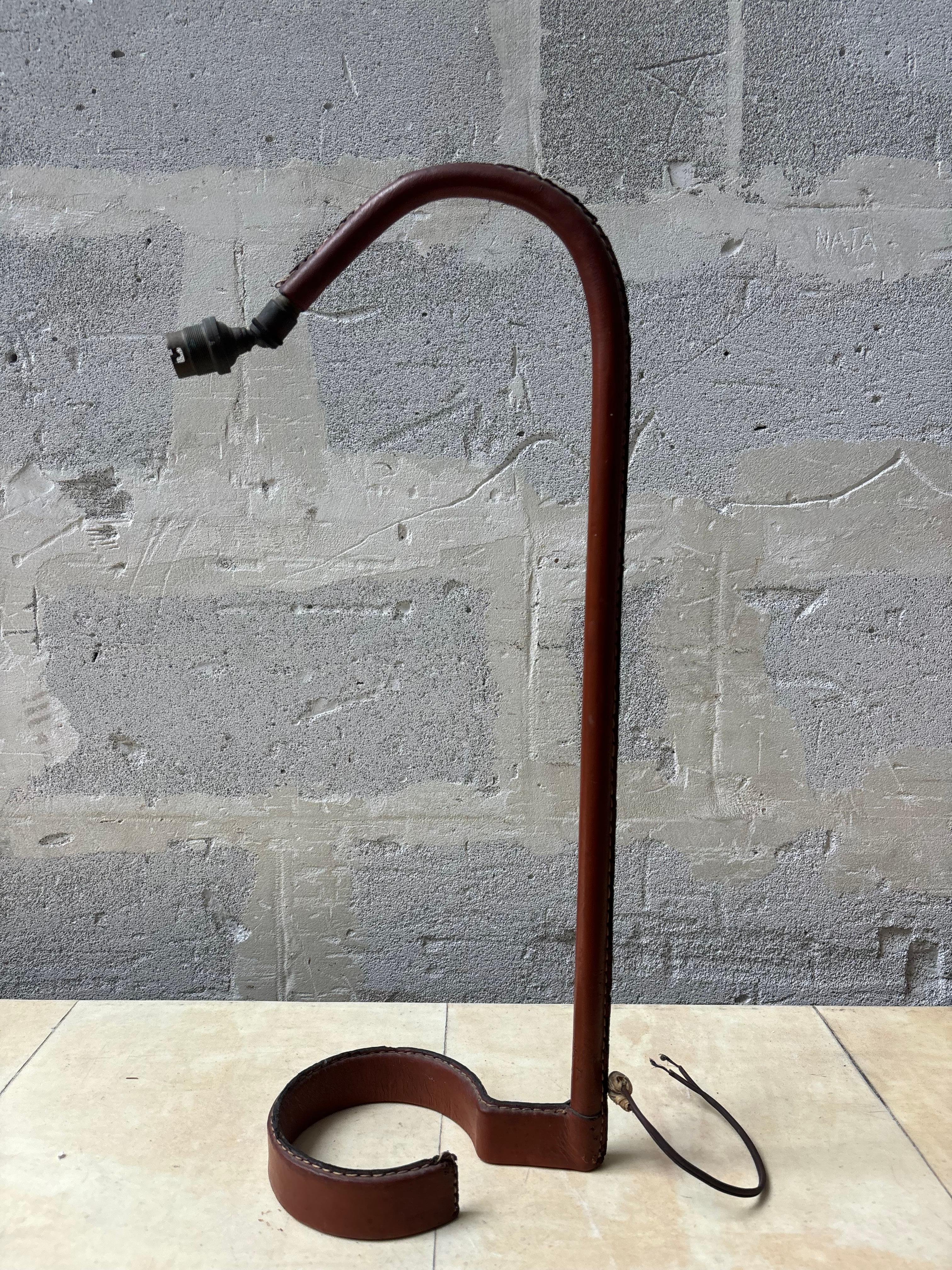 Jacques Adnet lamp in brown leather For Sale 7
