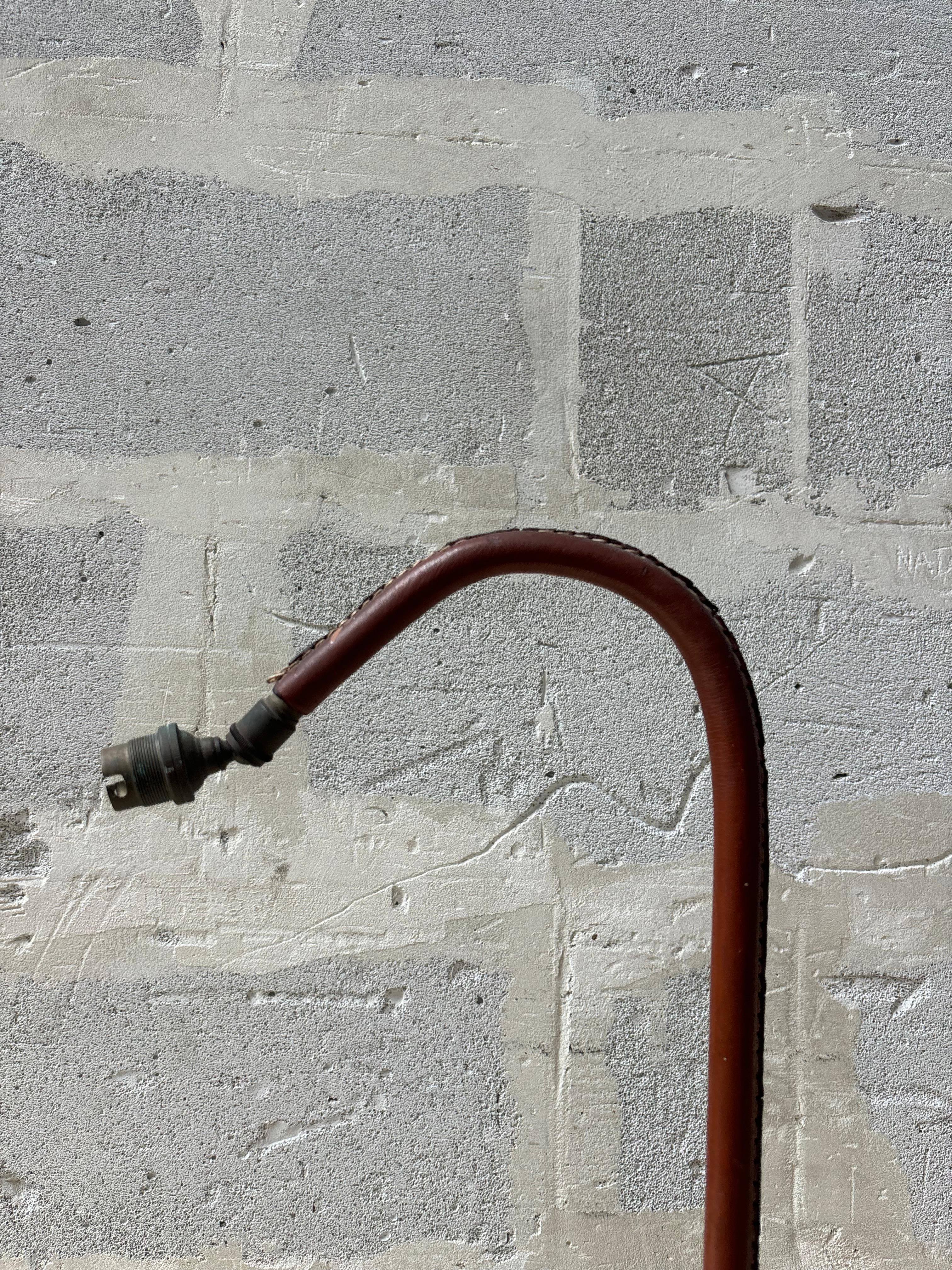 Jacques Adnet lamp in brown leather For Sale 9