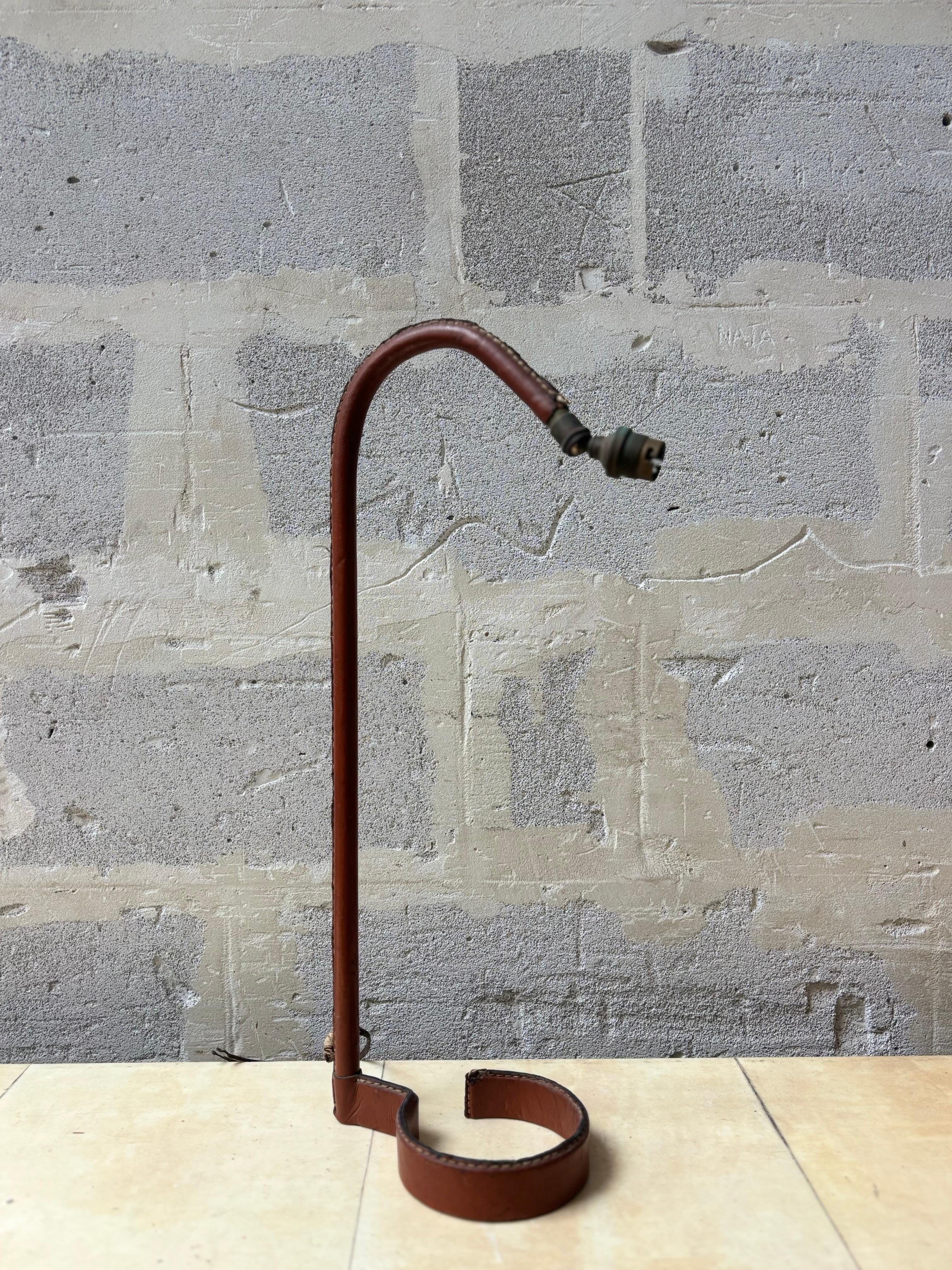 Mid-Century Modern Jacques Adnet lamp in brown leather For Sale
