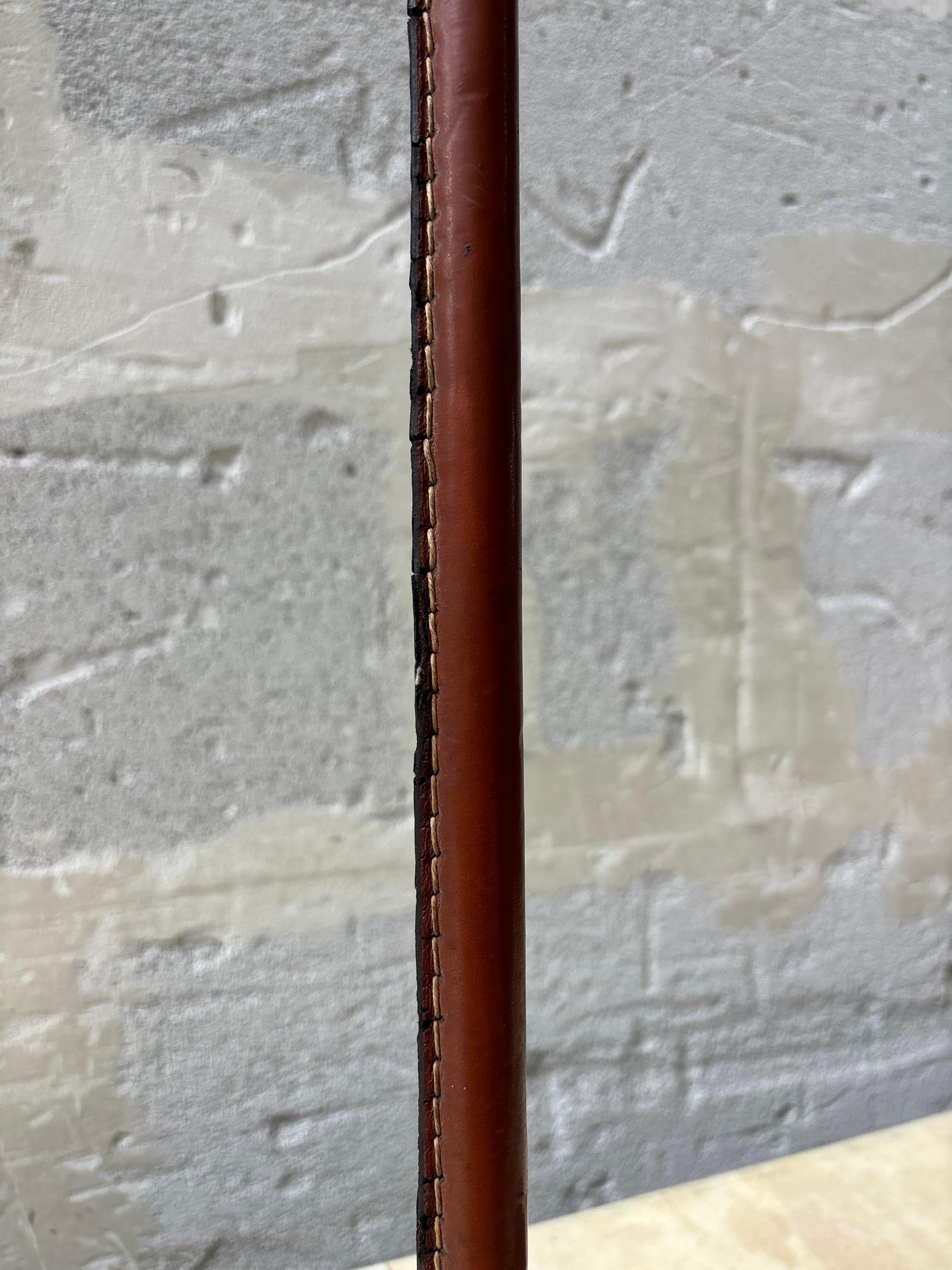 Jacques Adnet lamp in brown leather For Sale 1