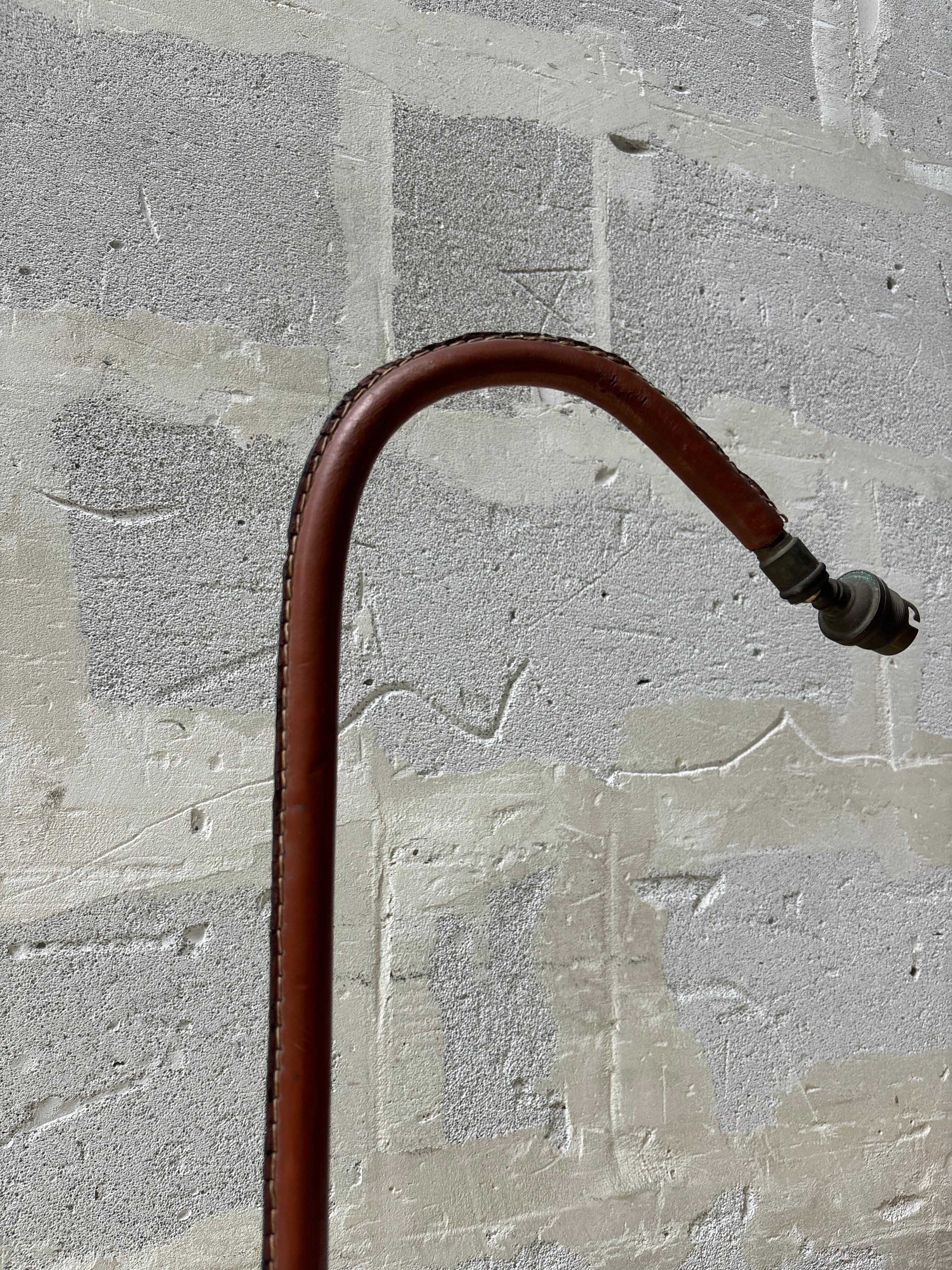 Jacques Adnet lamp in brown leather For Sale 2