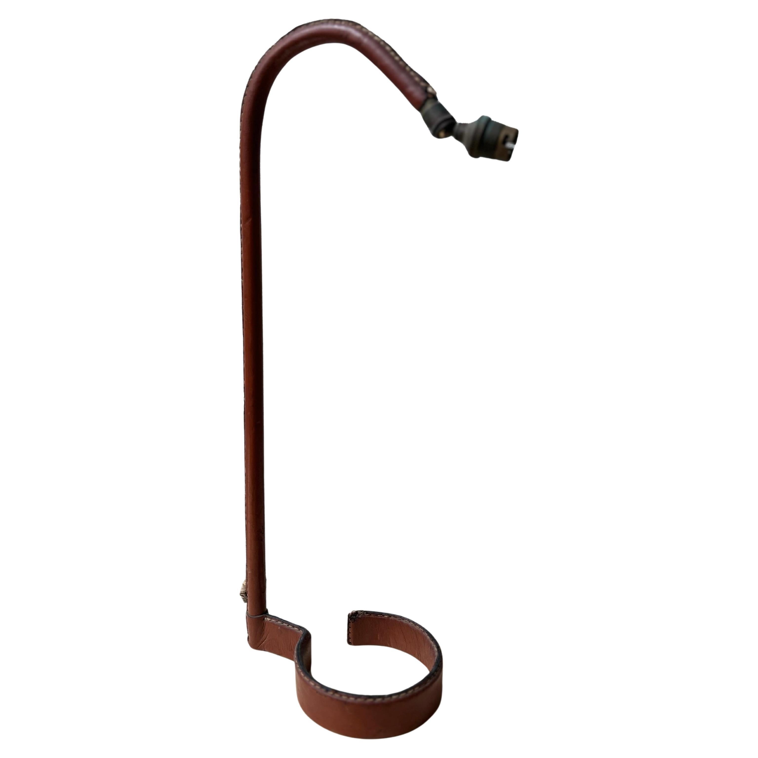 Jacques Adnet lamp in brown leather For Sale