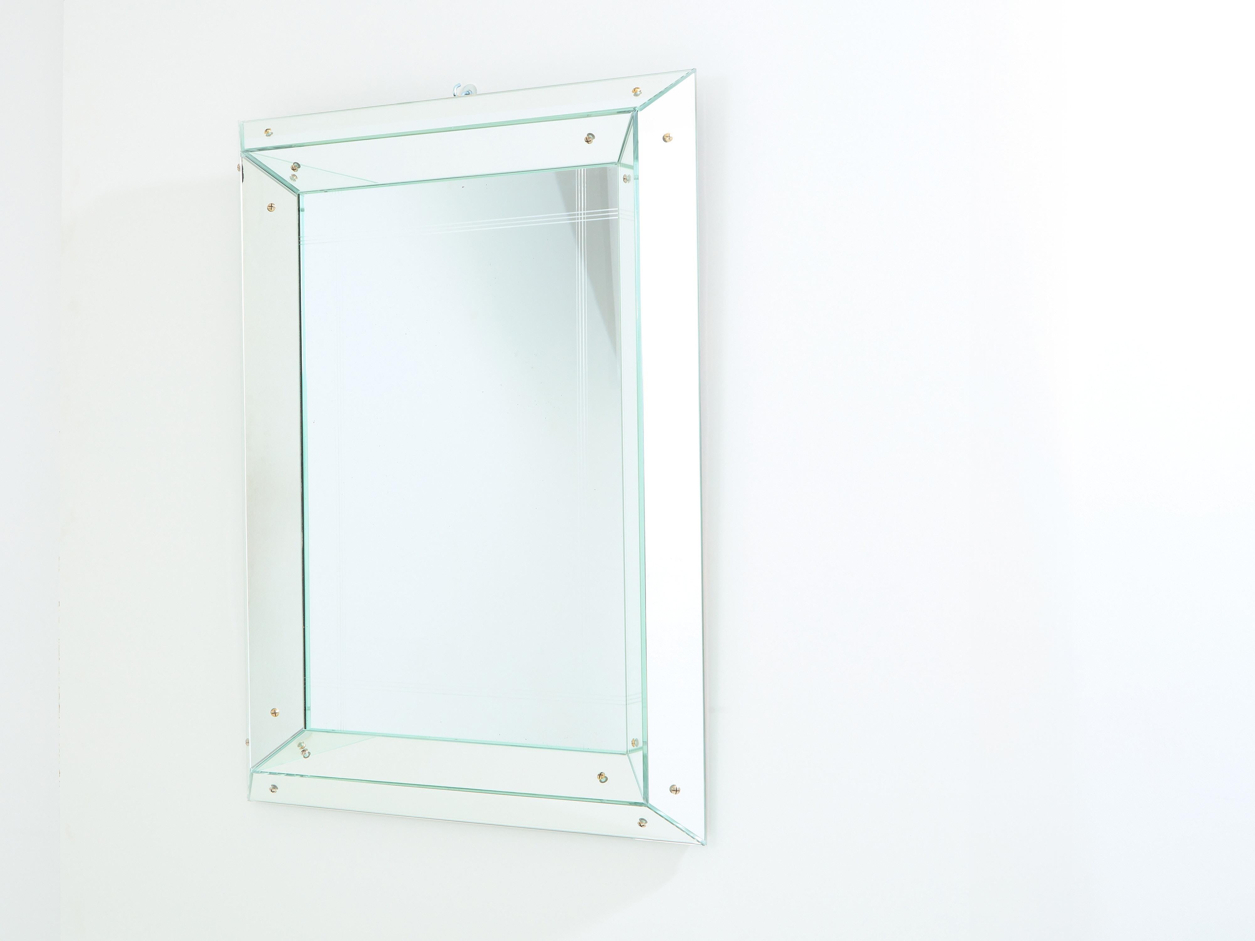 Mid-20th Century Jacques Adnet large Art deco parclose mirror 1947 For Sale