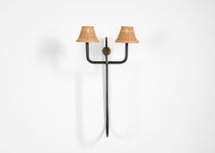 Jacques Adnet, Large Black Leather Sconce or Wall Lamp, France, circa 1950