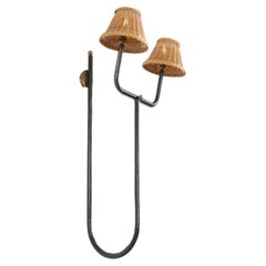 Jacques Adnet, Large Black Leather Sconce or Wall Lamp, France, circa 1950