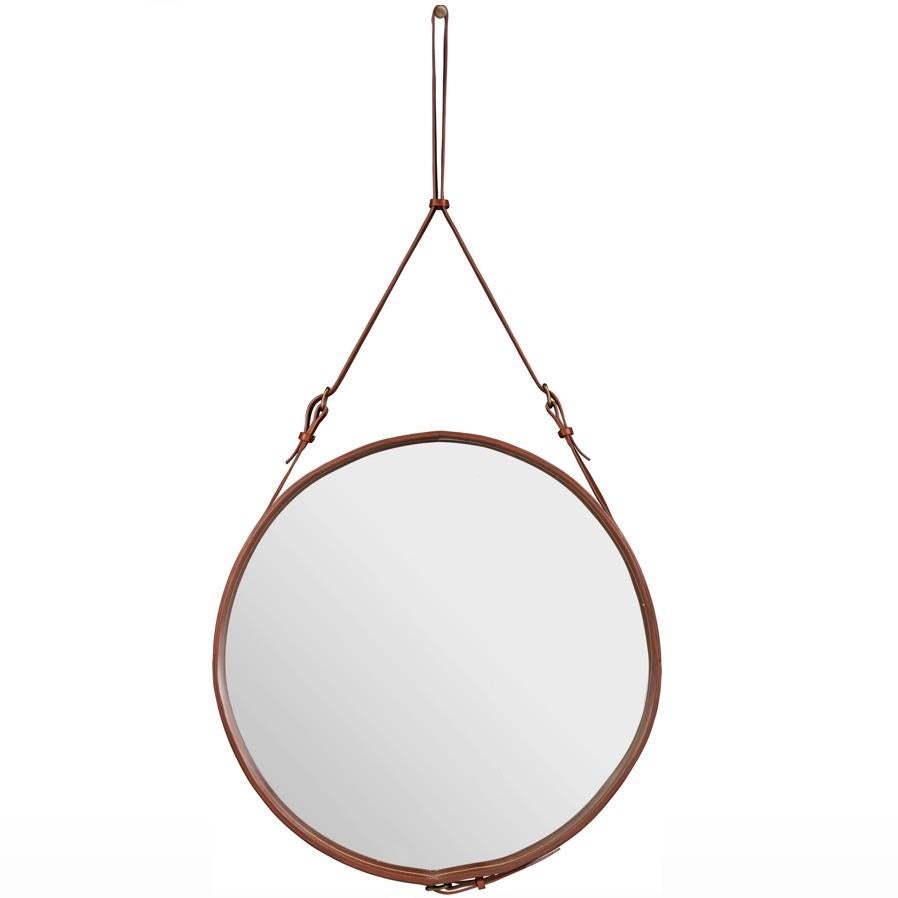Jacques Adnet Large Circulaire Mirror with Black Leather For Sale 1