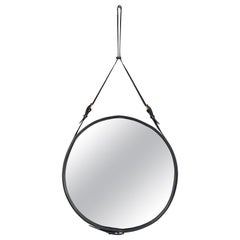 Jacques Adnet Large Circulaire Mirror with Black Leather