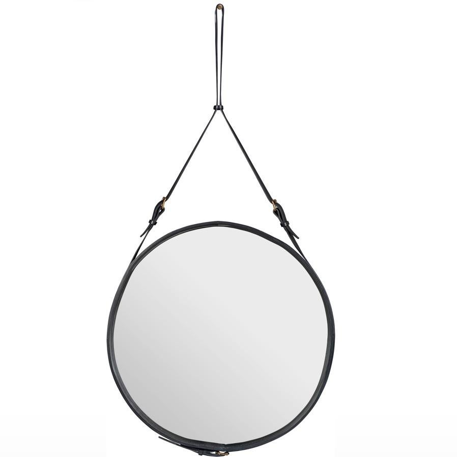 Jacques Adnet Large Circulaire Mirror with Brown Leather For Sale 2