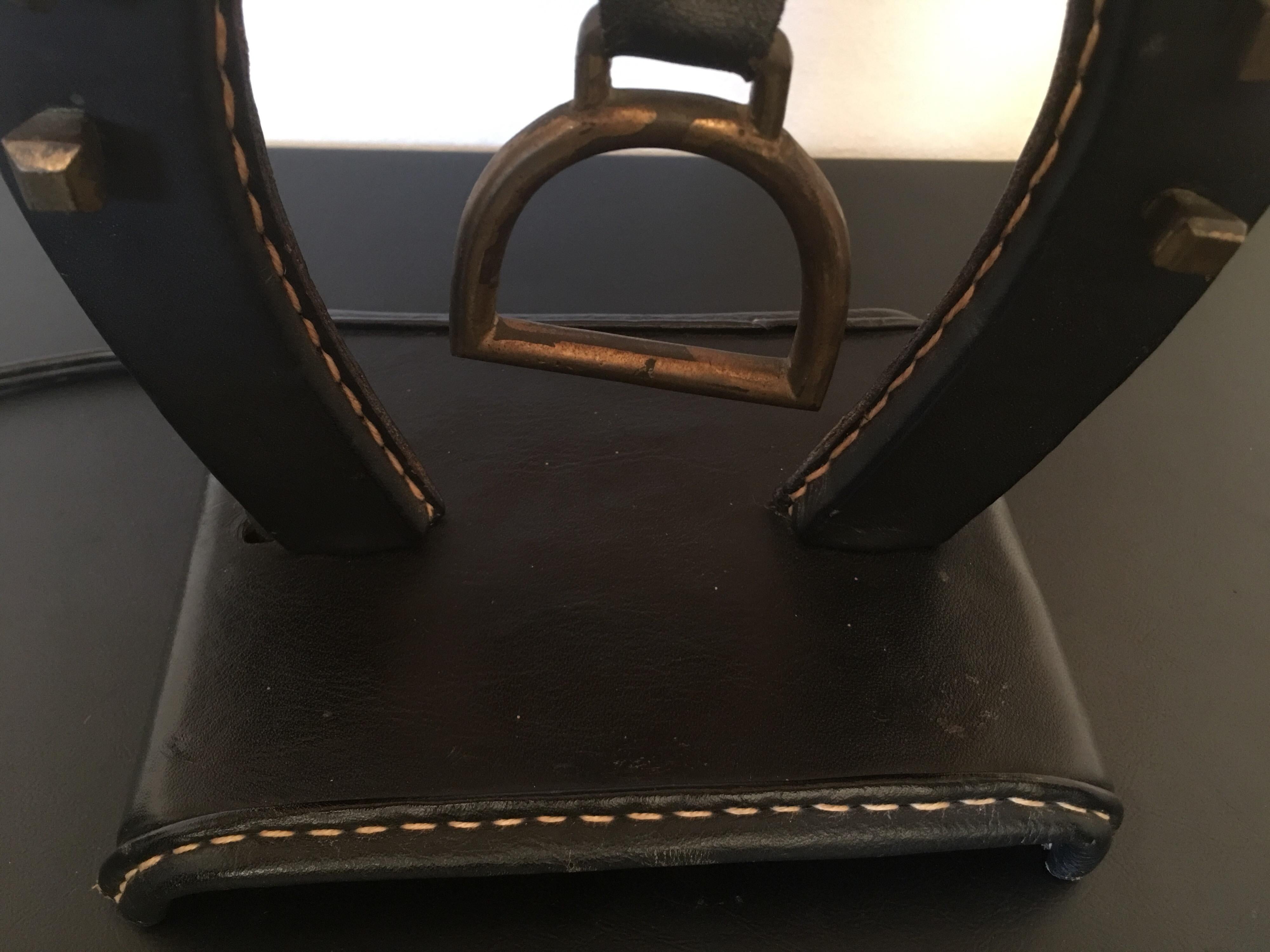 Jacques Adnet Large Equestrian Black Stitched Leather Table Lamp, French 1950s For Sale 5