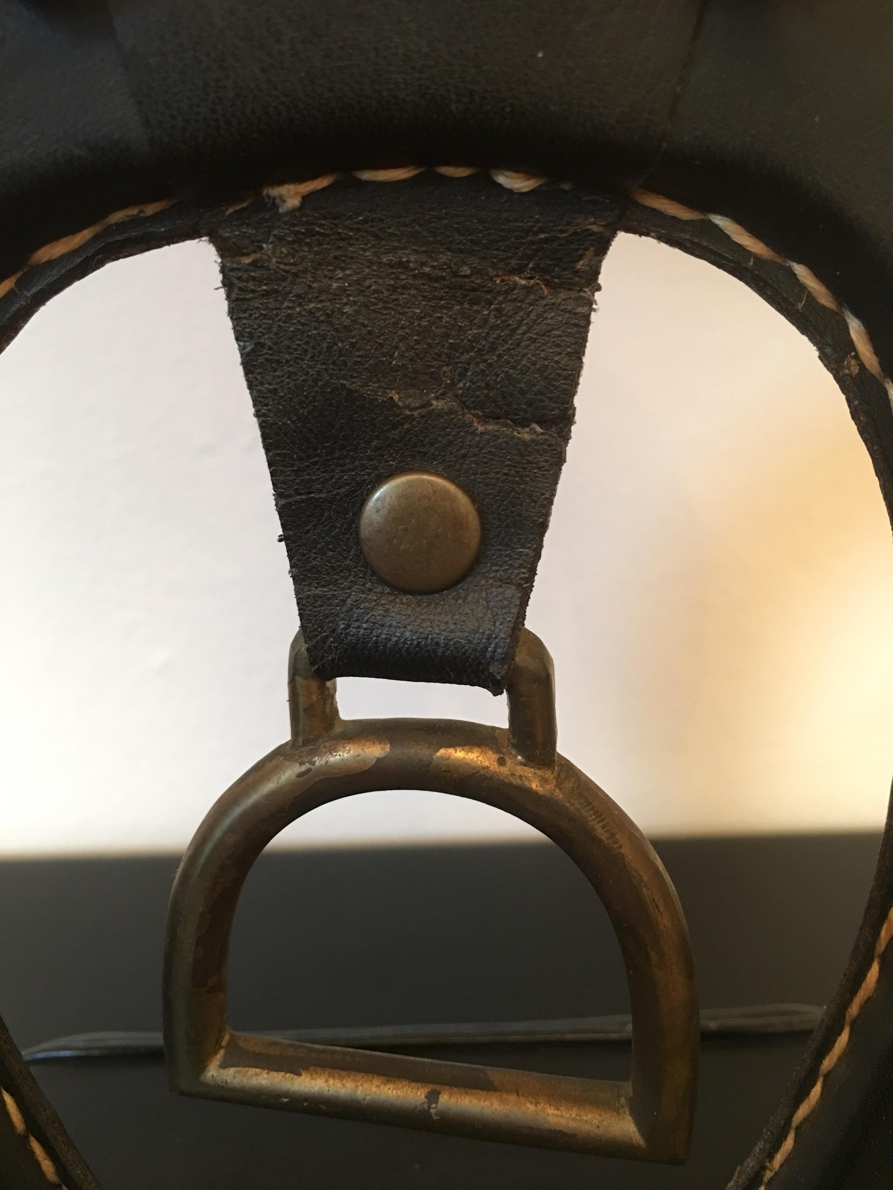 Jacques Adnet Large Equestrian Black Stitched Leather Table Lamp, French 1950s For Sale 6