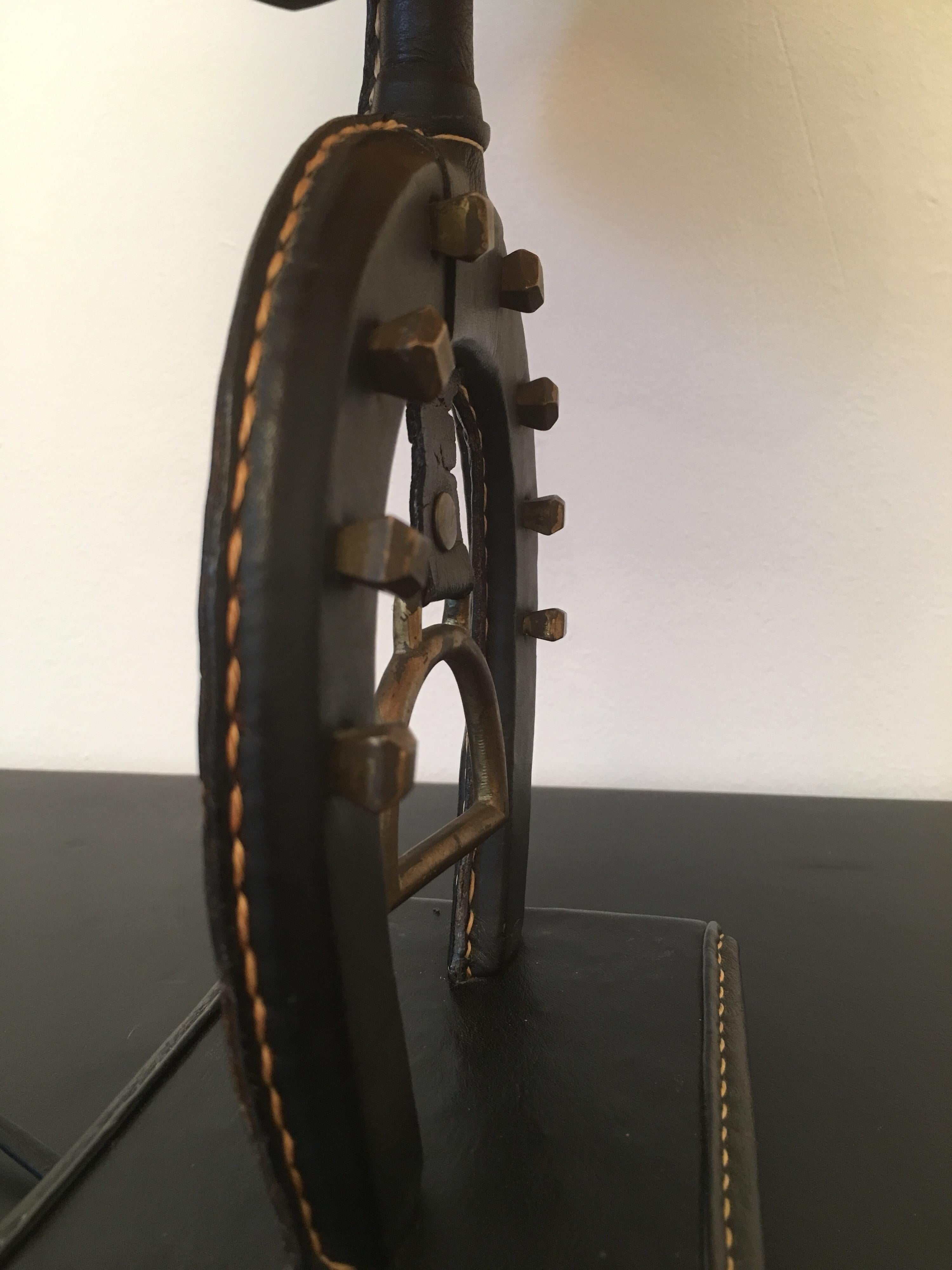 Jacques Adnet Large Equestrian Black Stitched Leather Table Lamp, French 1950s For Sale 7