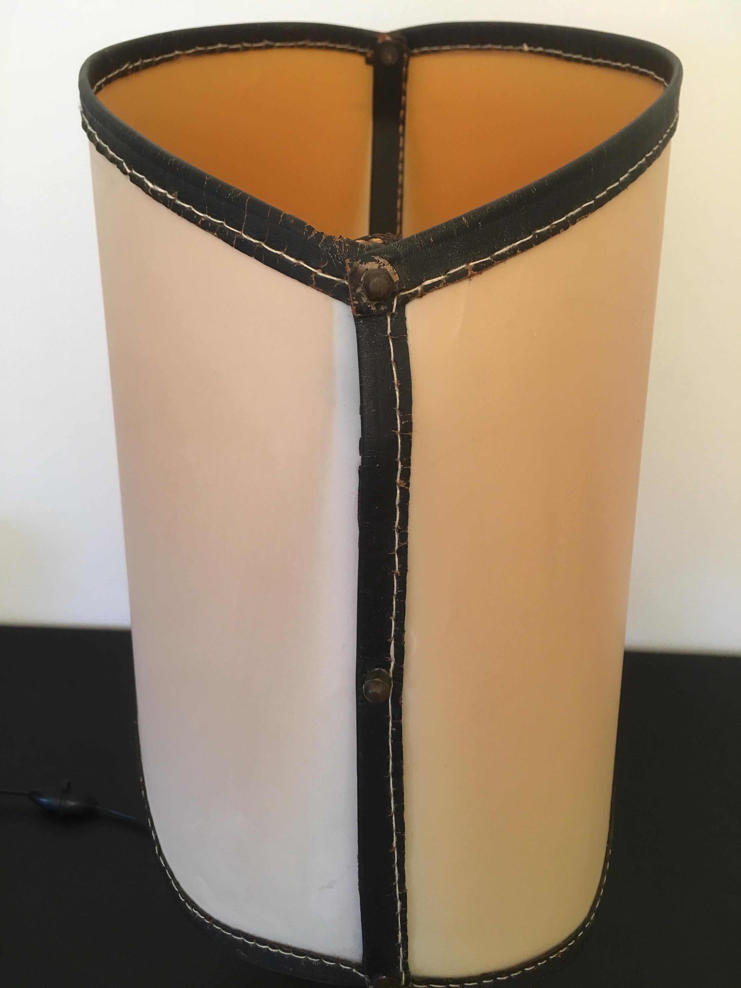 Jacques Adnet Large Equestrian Black Stitched Leather Table Lamp, French 1950s For Sale 1