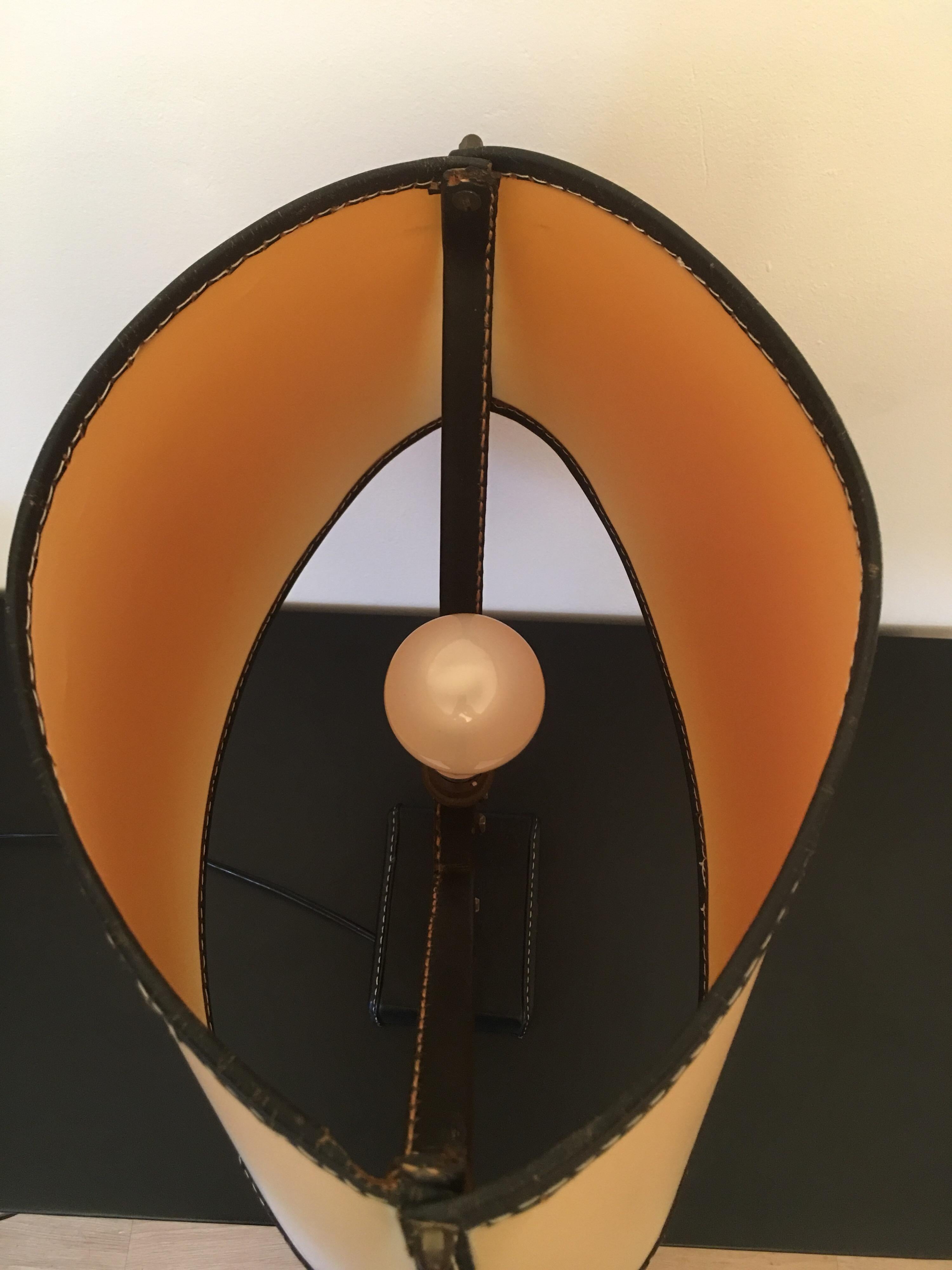 Jacques Adnet Large Equestrian Black Stitched Leather Table Lamp, French 1950s For Sale 2