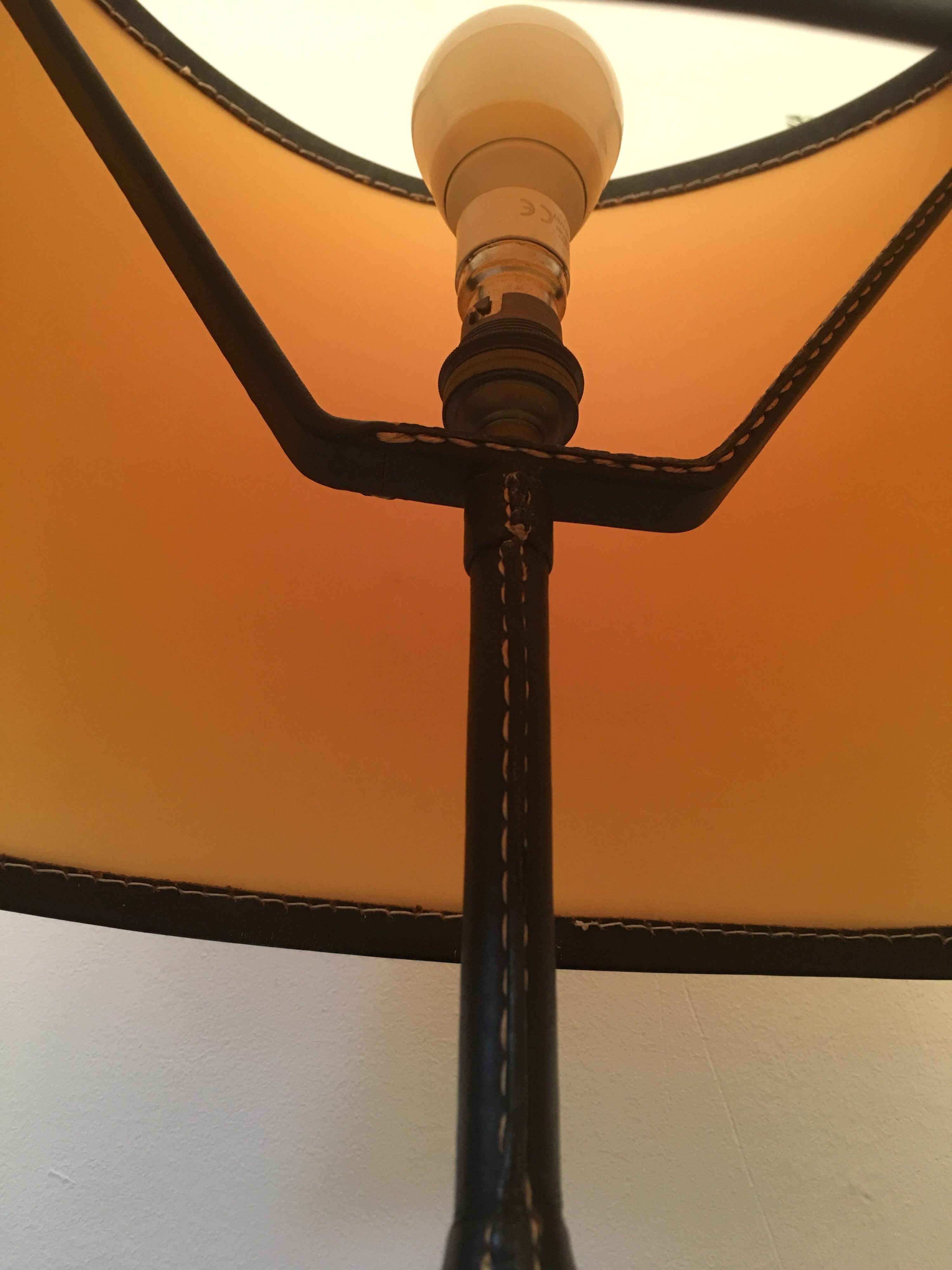 Jacques Adnet Large Equestrian Black Stitched Leather Table Lamp, French 1950s For Sale 3