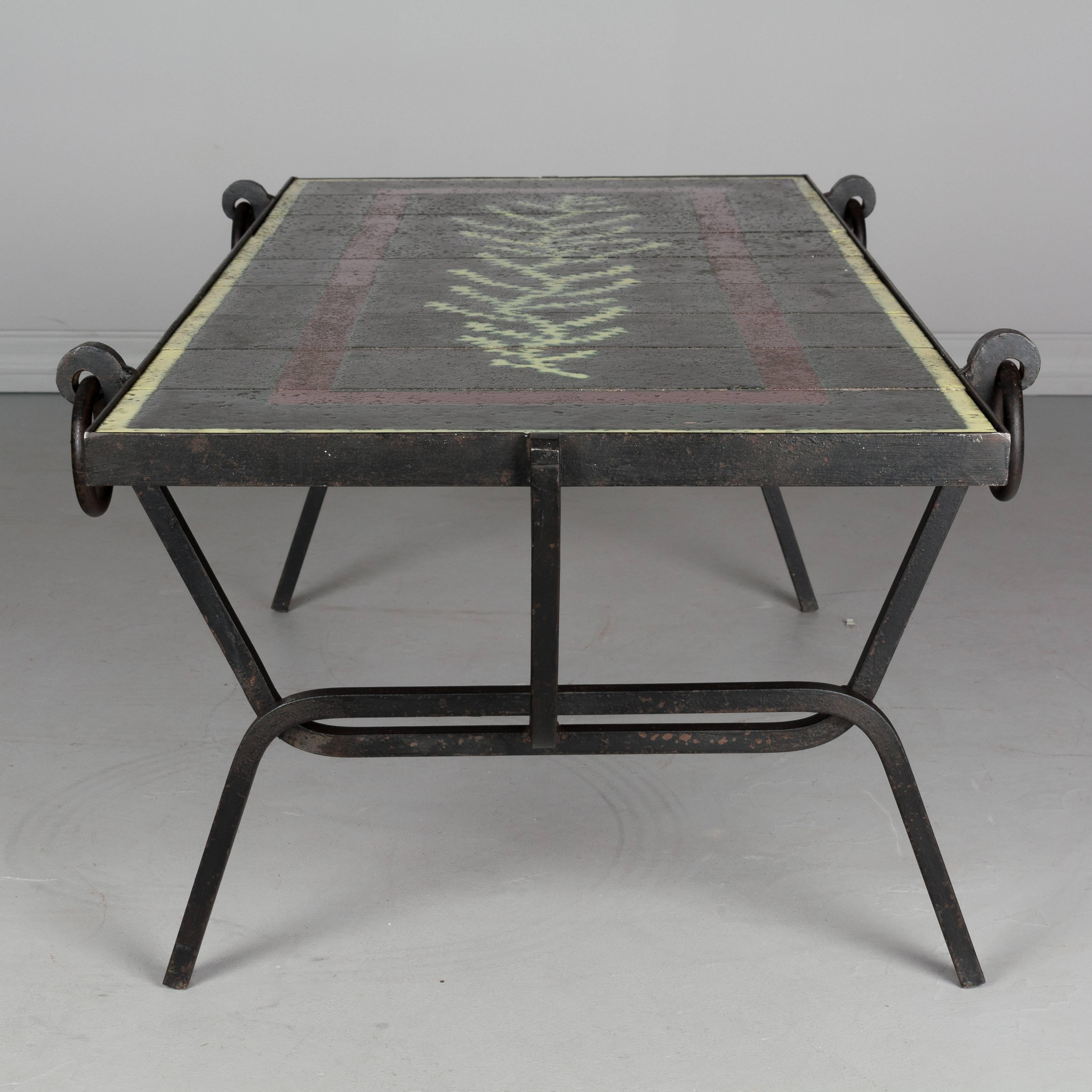 20th Century Jacques Adnet Lava Stone Iron Table