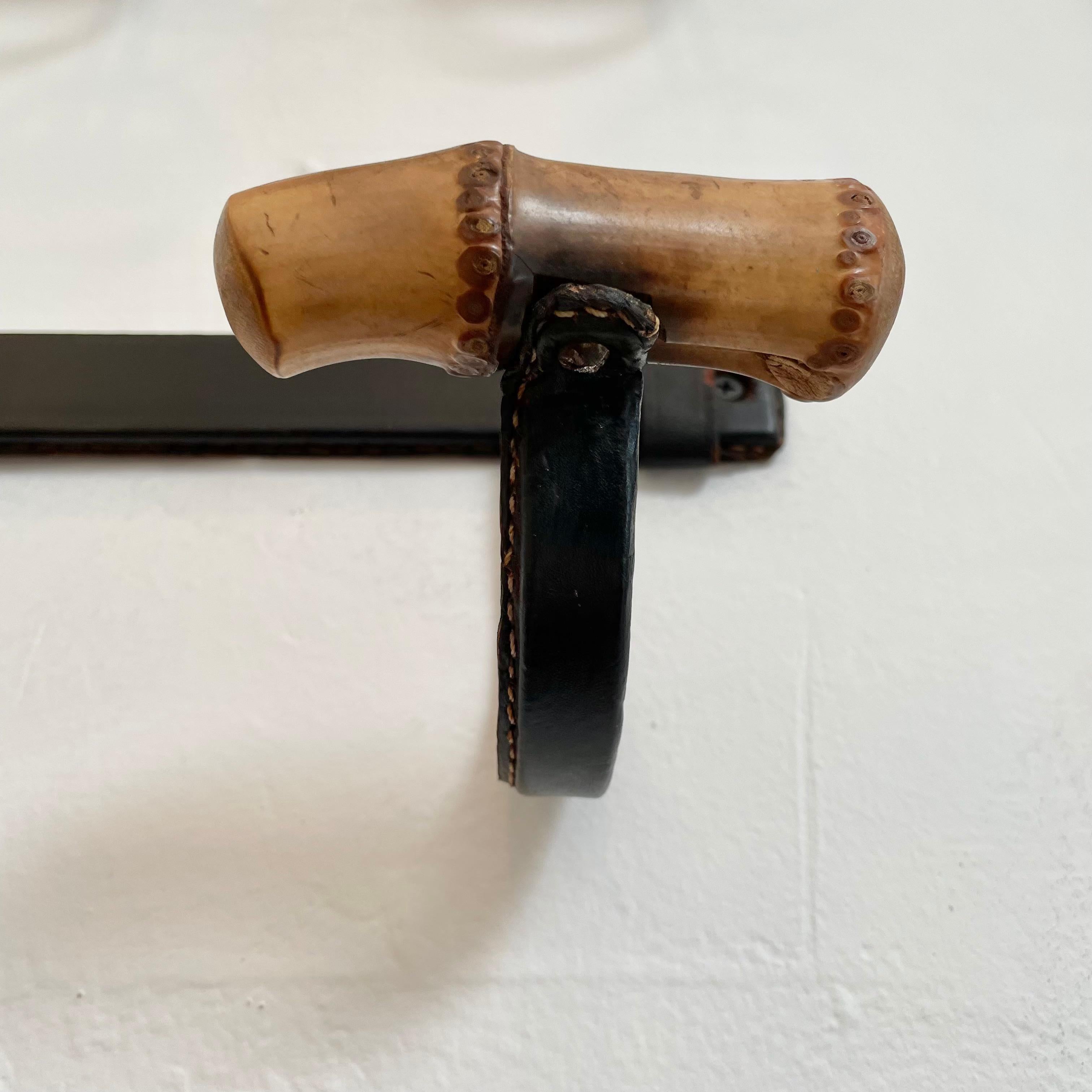 Mid-20th Century Jacques Adnet Leather and Bamboo Coat Rack