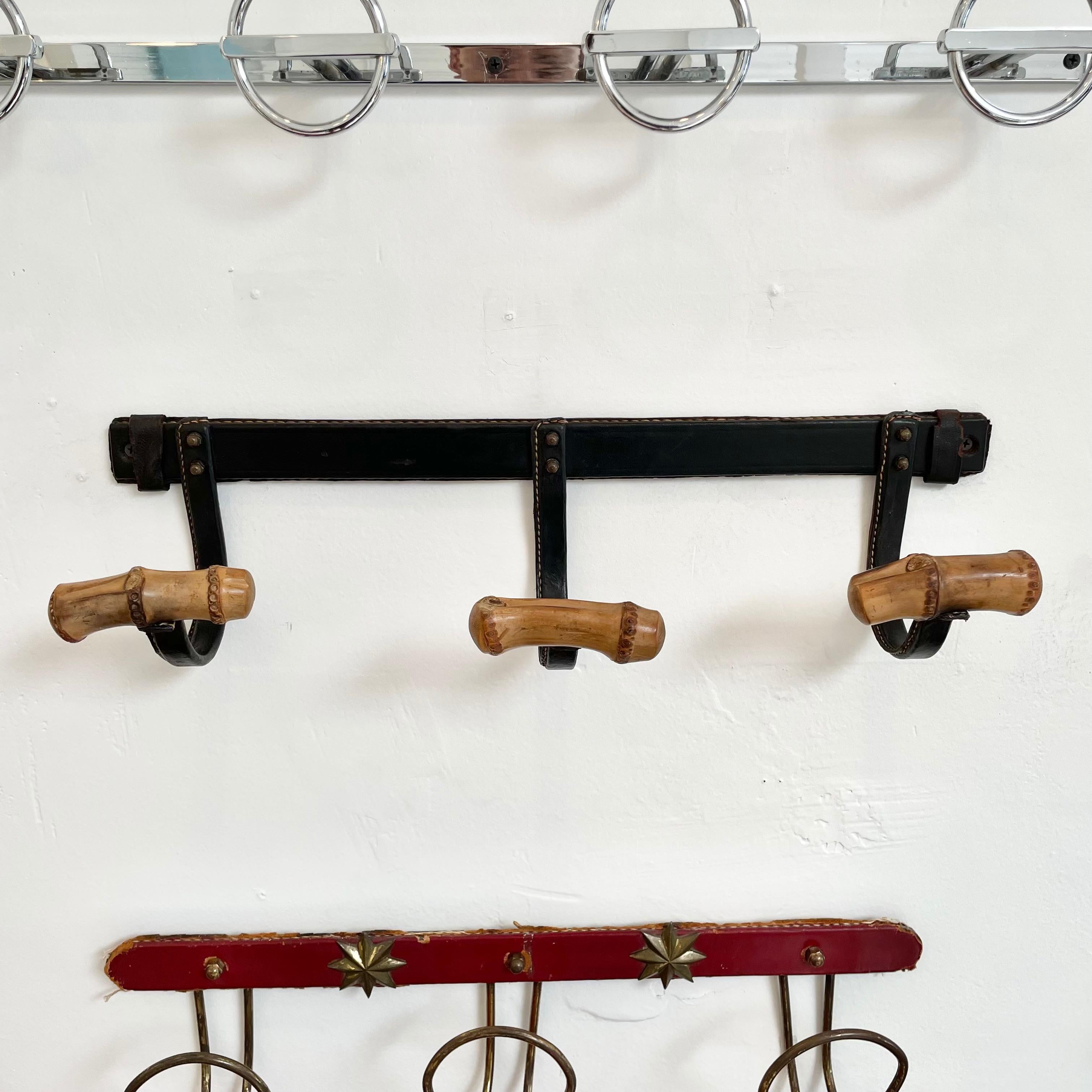 Jacques Adnet Leather and Bamboo Coat Rack In Good Condition In Los Angeles, CA