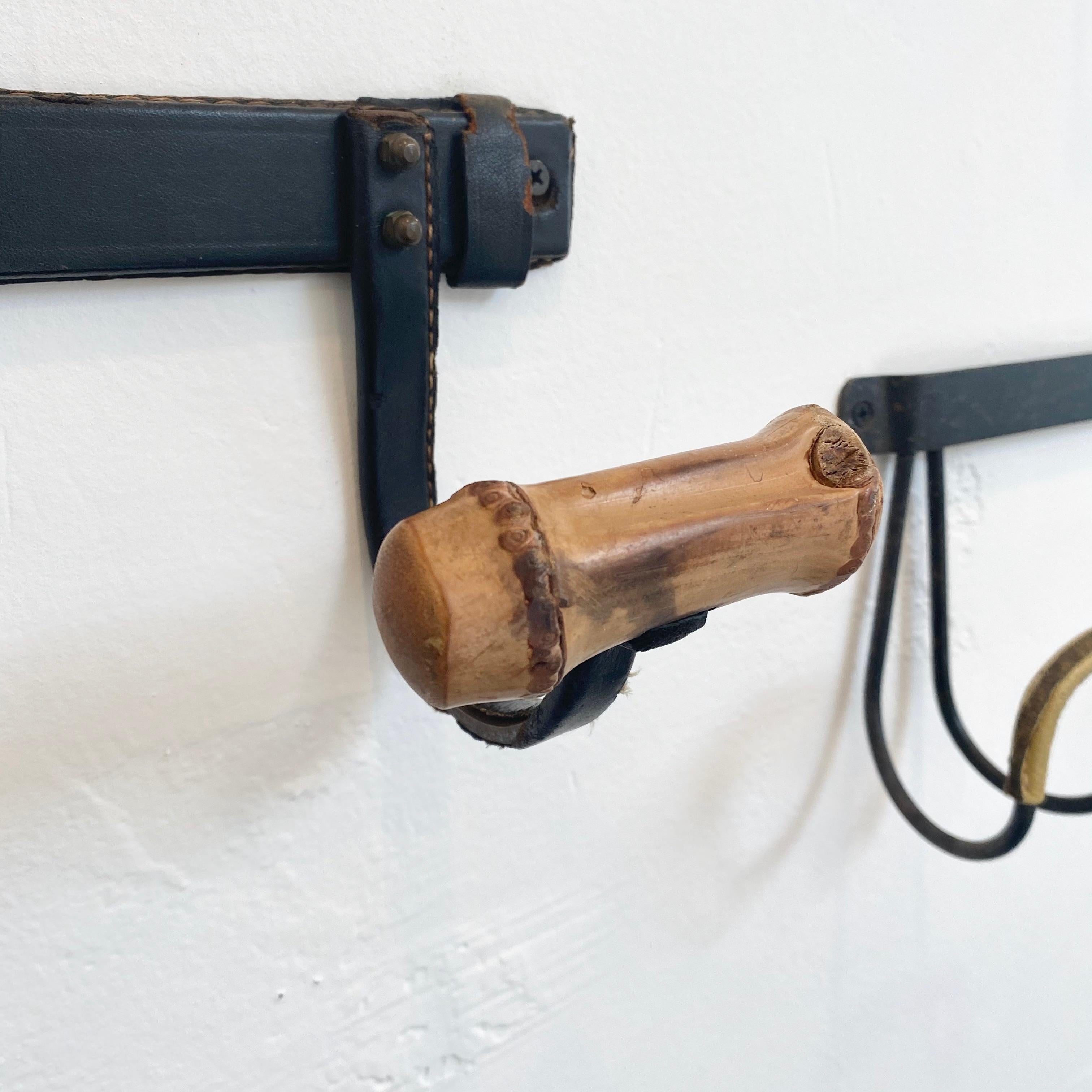 Cork Jacques Adnet Leather and Bamboo Coat Rack