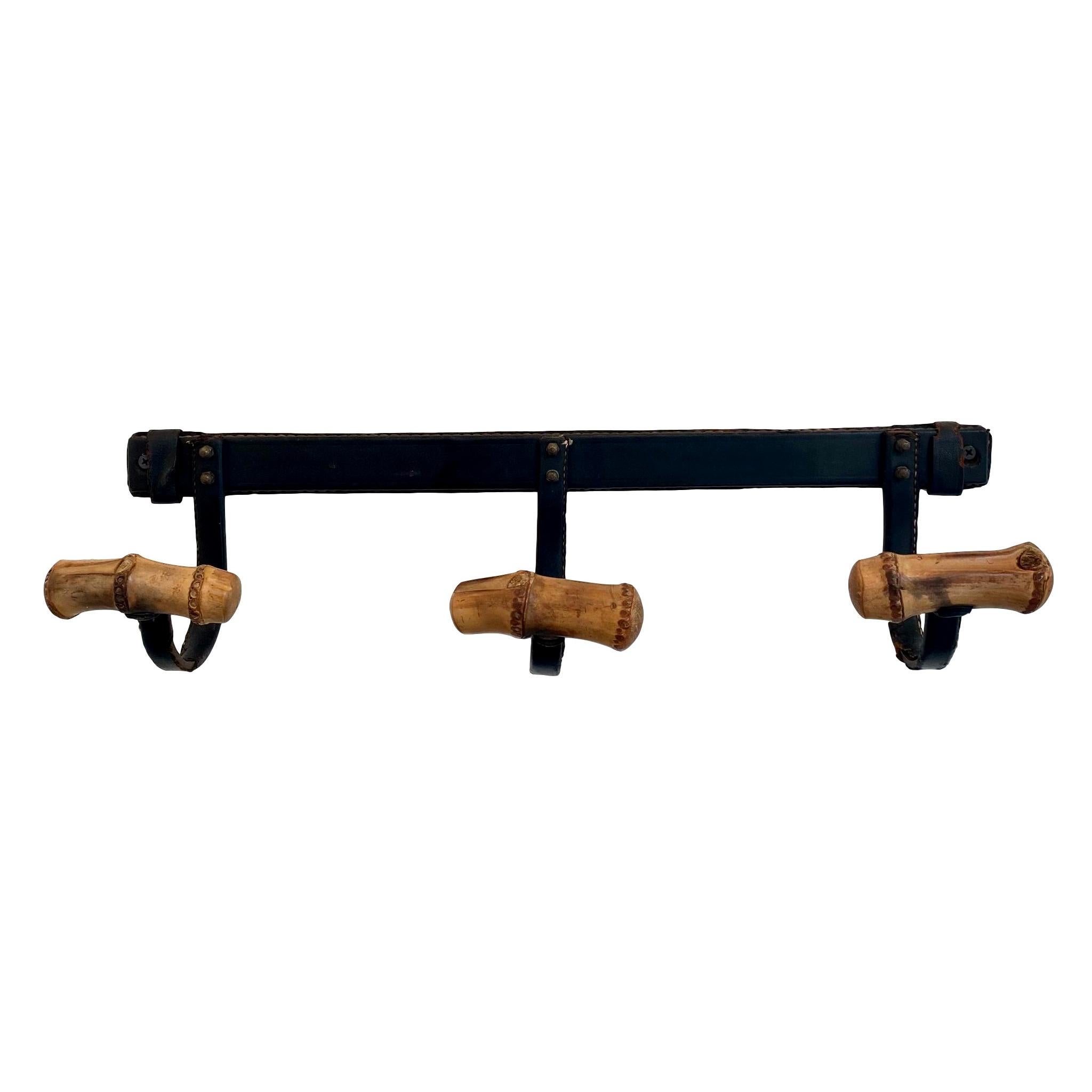 Jacques Adnet Leather and Bamboo Coat Rack