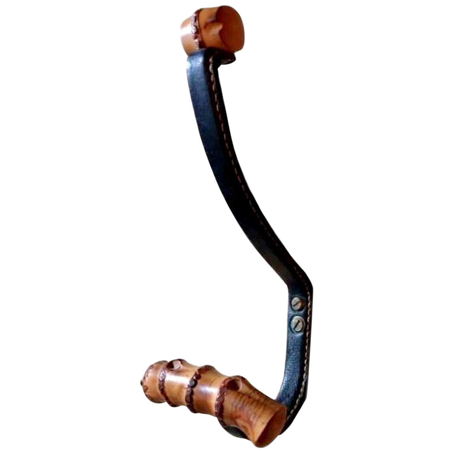 Jacques Adnet Leather and Bamboo Hook