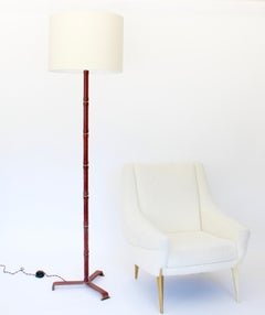 Jacques Adnet Leather and Brass and Bronze Footed  French Floor Lamp