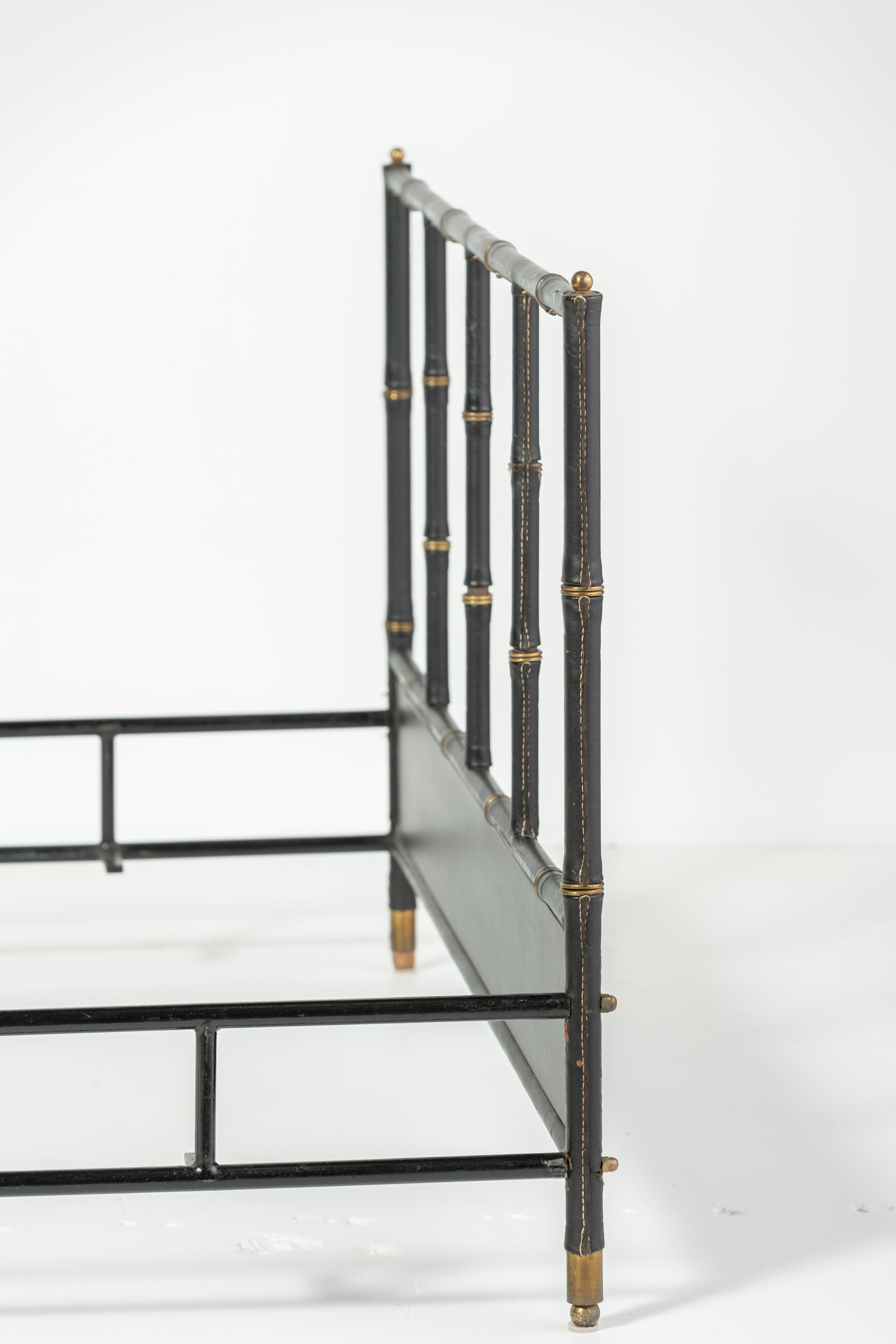 Jacques Adnet Leather and Brass Bed, 1950 For Sale 3