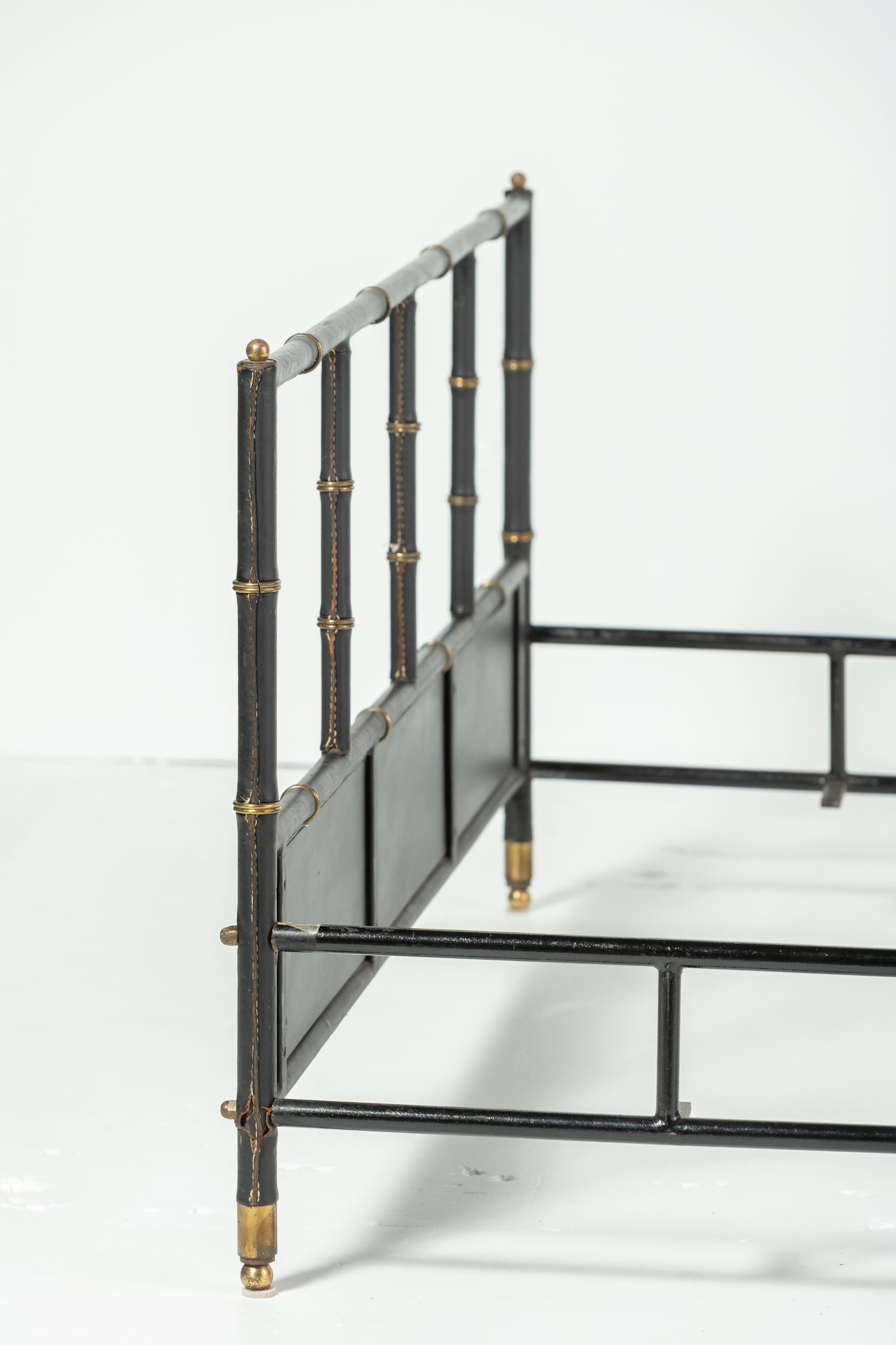 Jacques Adnet Leather and Brass Bed, 1950 For Sale 4