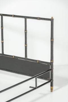 Jacques Adnet Leather and Brass Bed, 1950s