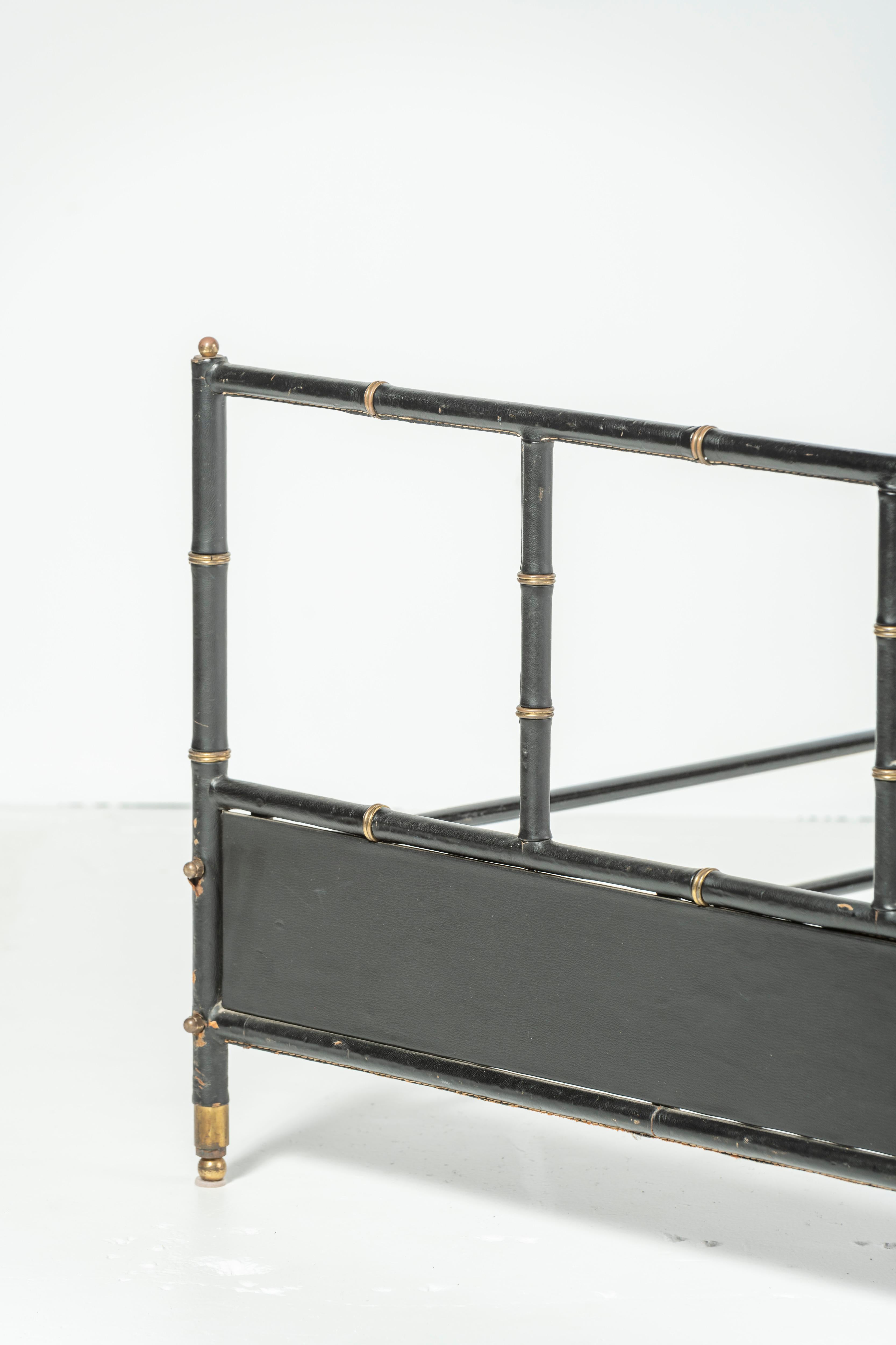 Neoclassical Jacques Adnet Leather and Brass Bed, 1950 For Sale