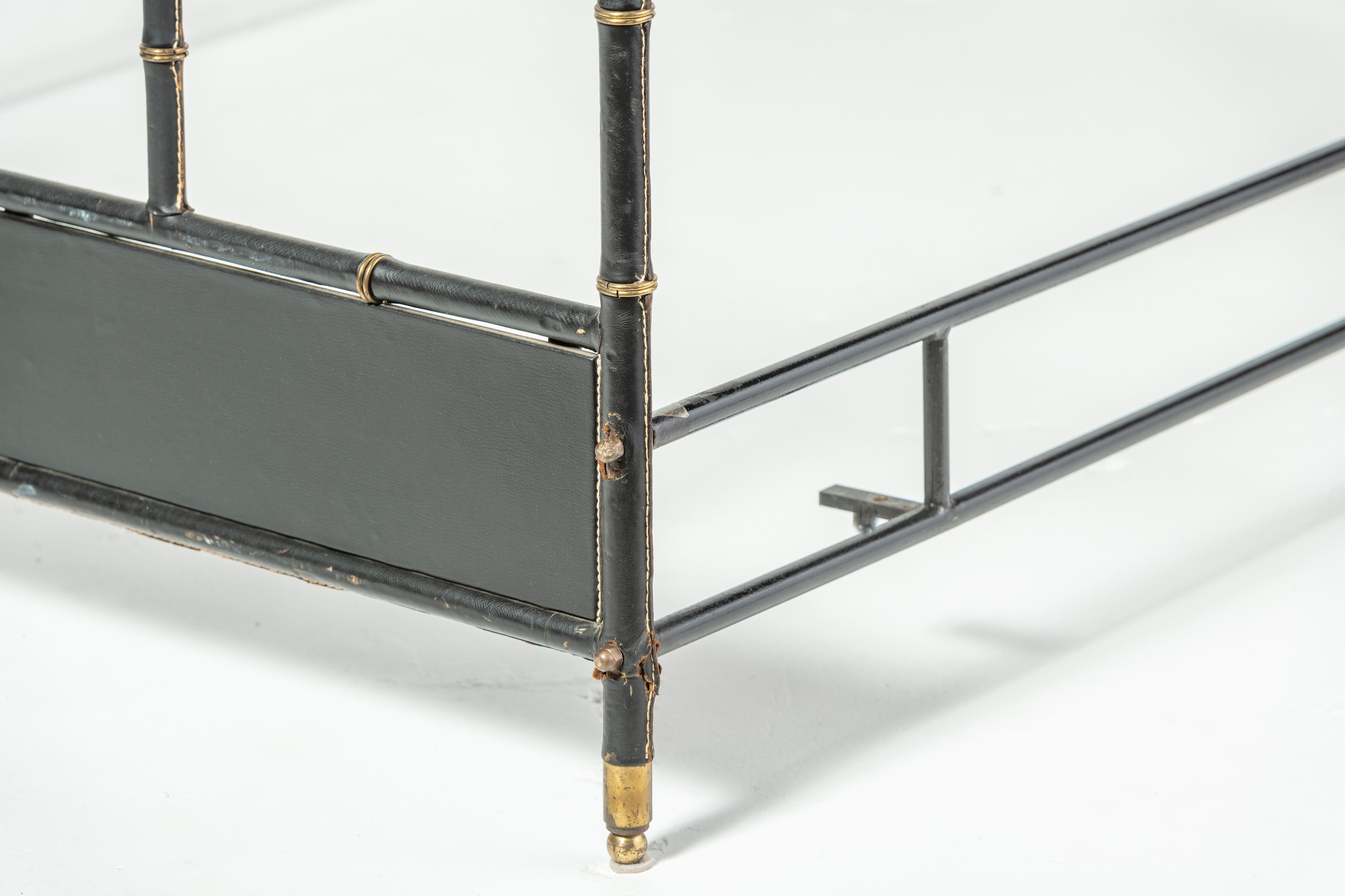 French Jacques Adnet Leather and Brass Bed, 1950 For Sale