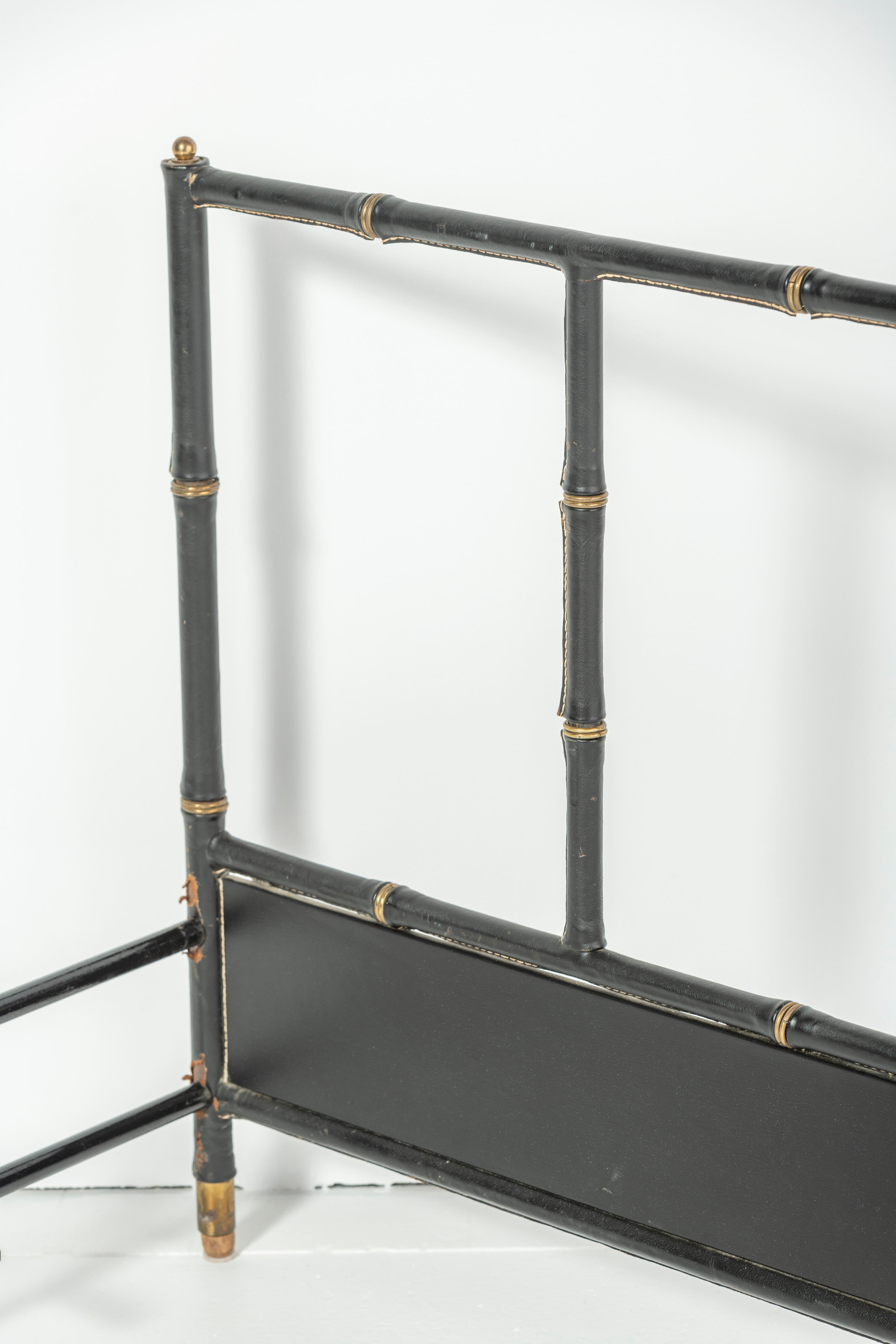 Metal Jacques Adnet Leather and Brass Bed, 1950 For Sale