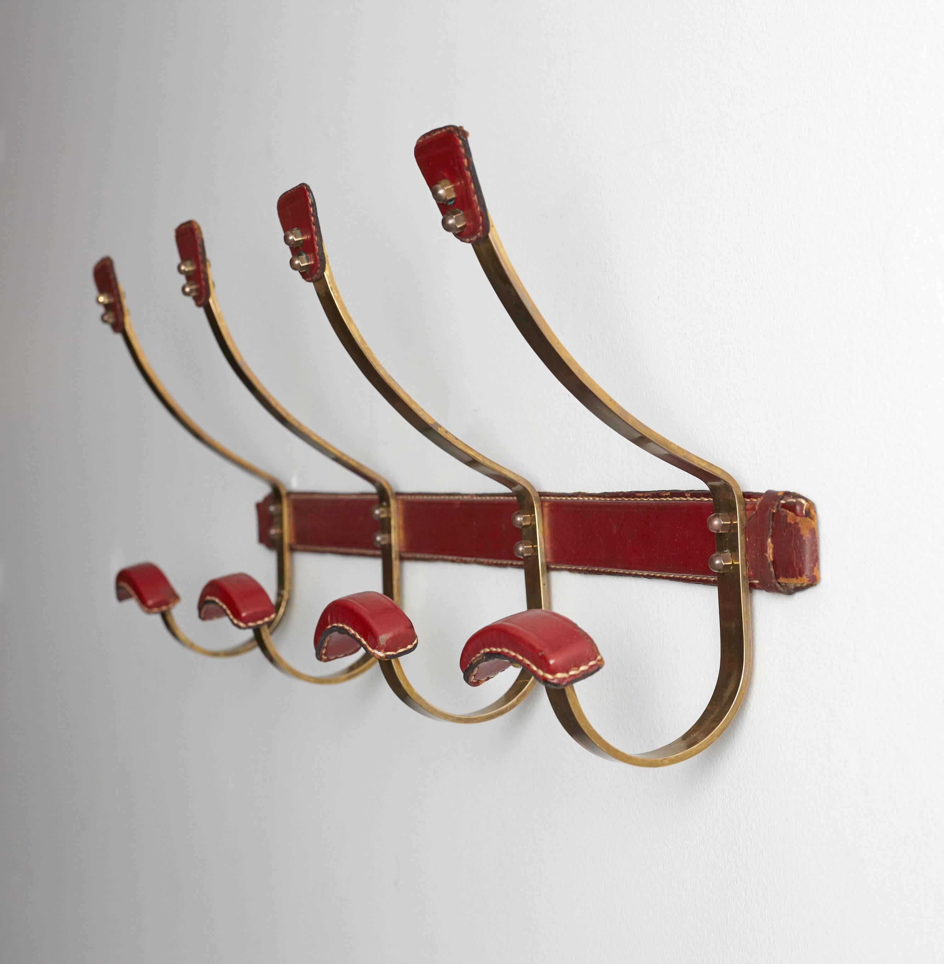 Jacques Adnet Leather and Brass Coat Rack 5