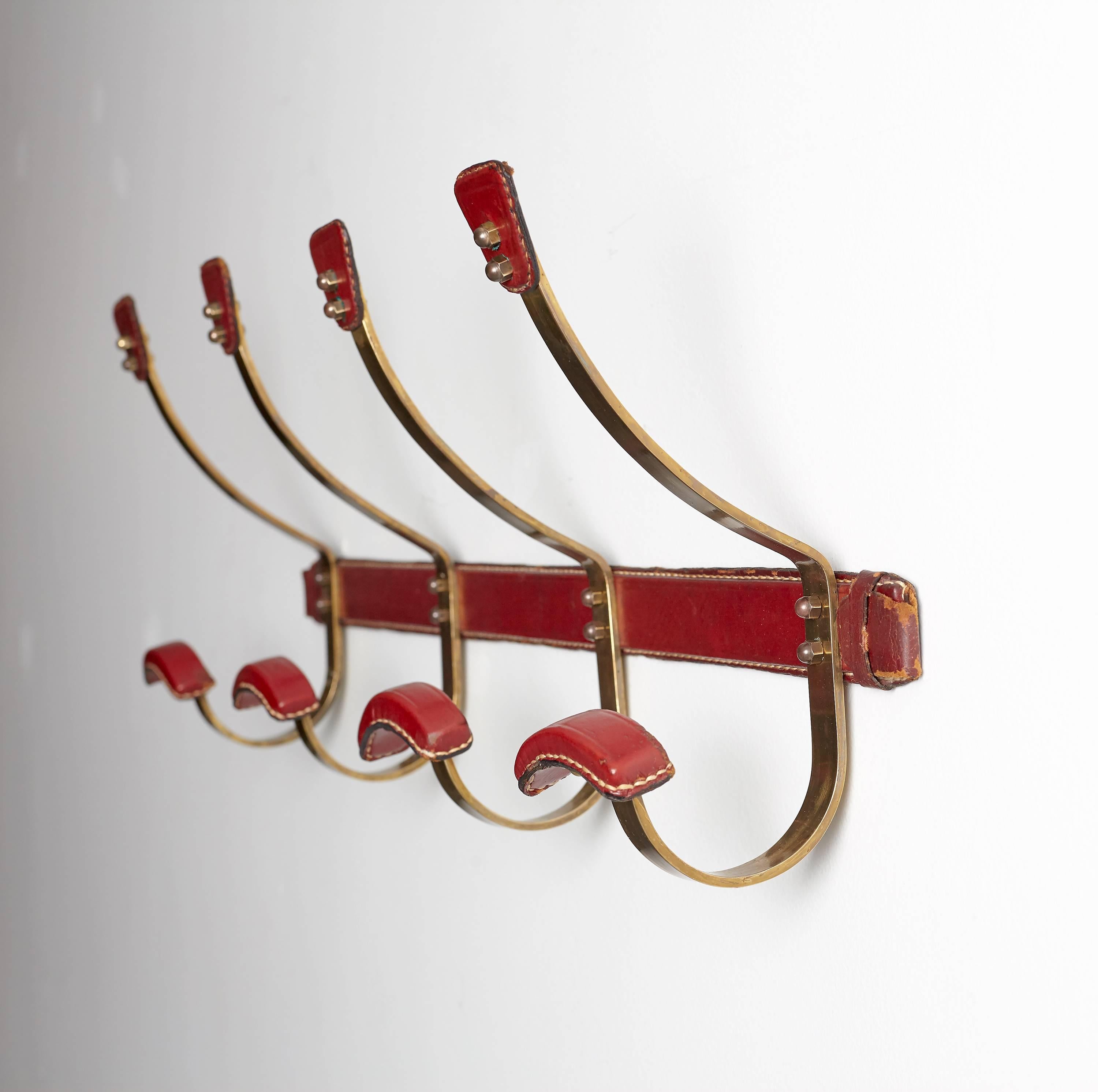 Jacques Adnet Leather and Brass Coat Rack 6