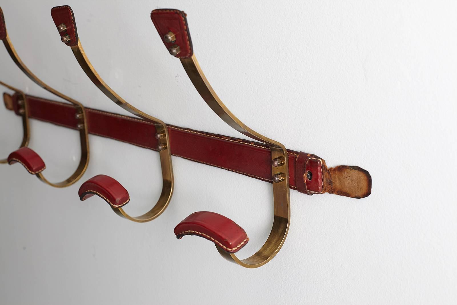 Jacques Adnet Leather and Brass Coat Rack 3