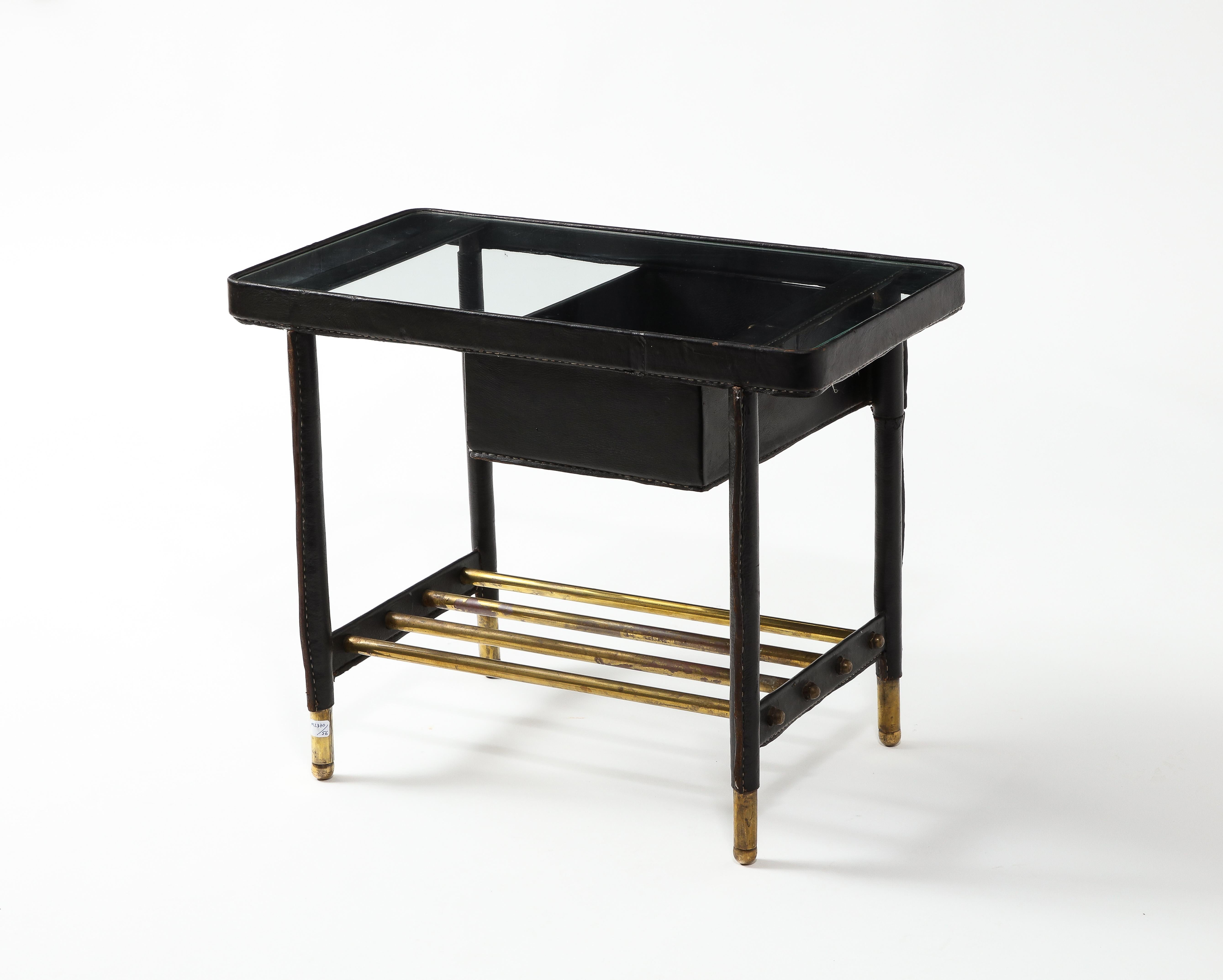 Jacques Adnet Leather and Brass End Table, France 1950's For Sale 6
