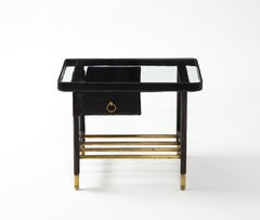 Jacques Adnet Leather and Brass End Table, France 1950's