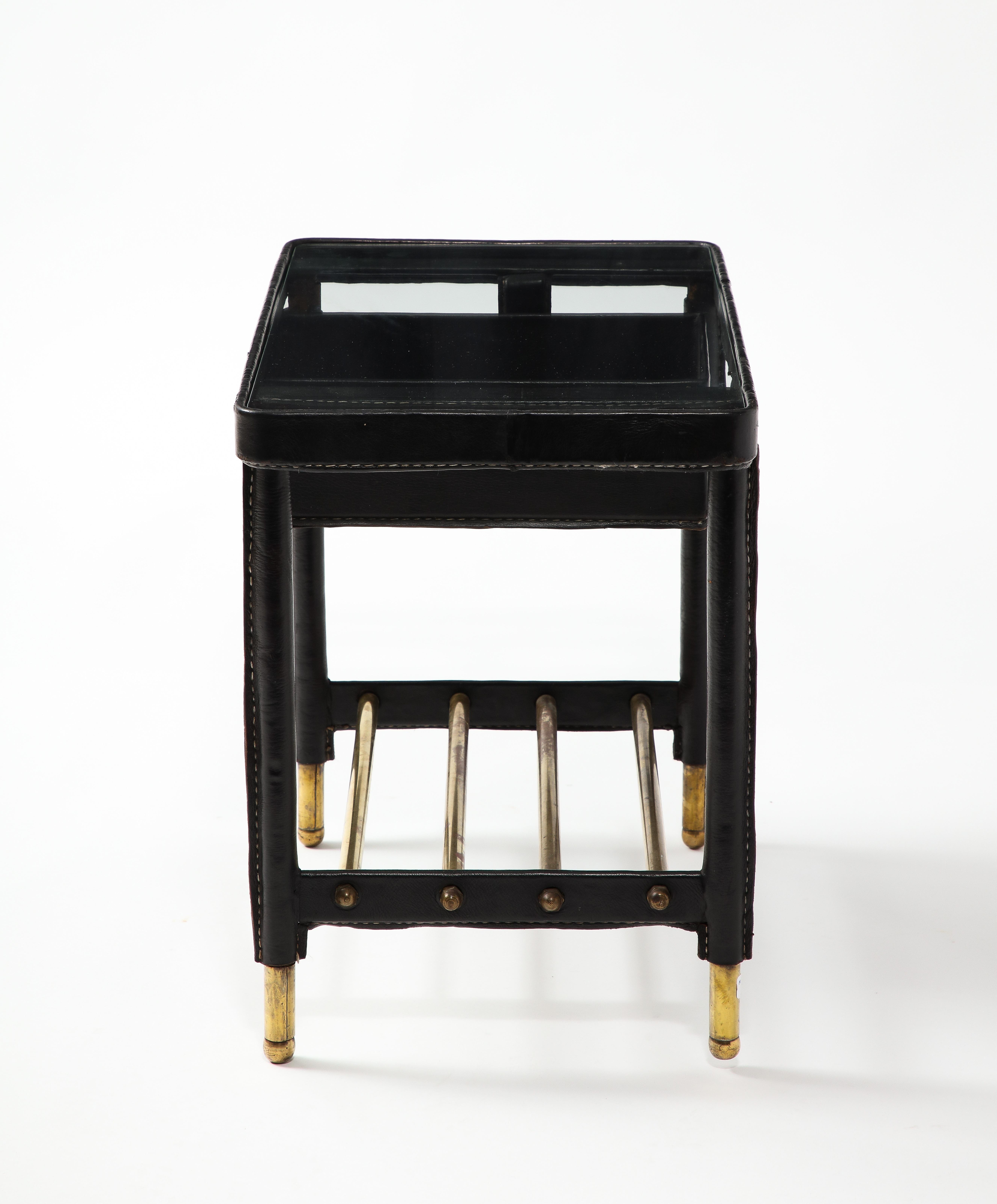 Jacques Adnet Leather and Brass End Table, France 1950's For Sale 2