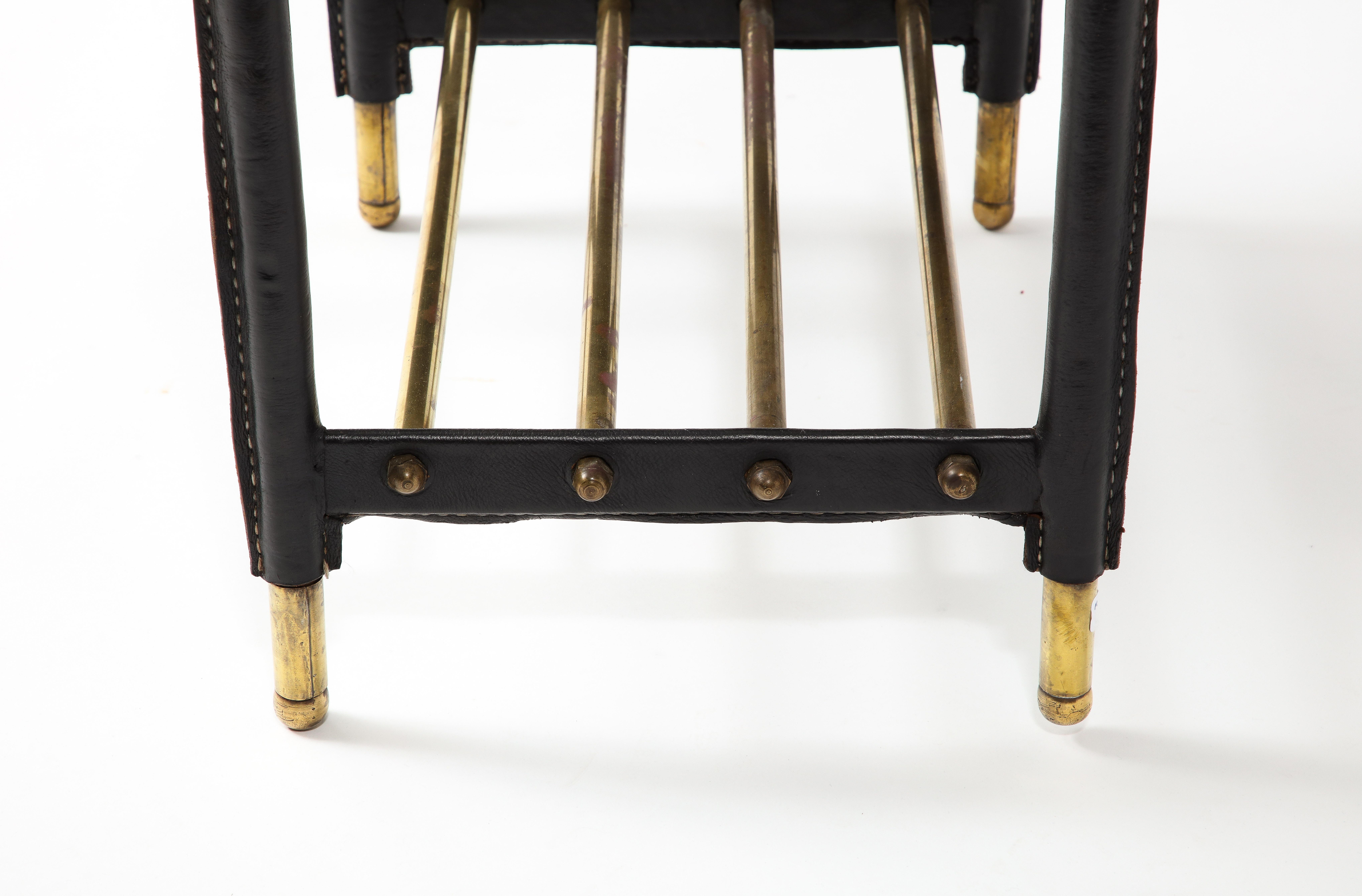 Jacques Adnet Leather and Brass End Table, France 1950's For Sale 3