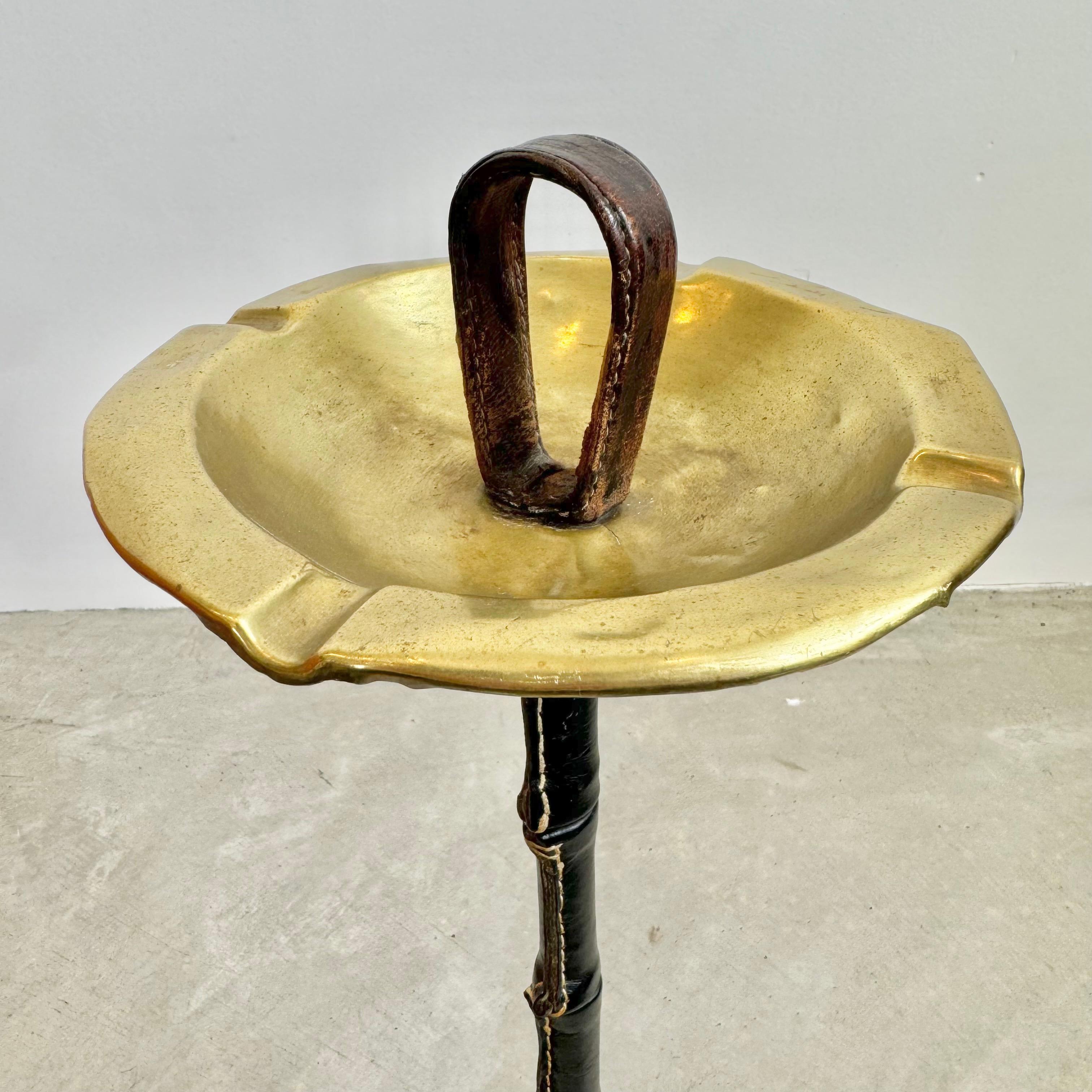 Jacques Adnet Leather and Brass Floor Ashtray, 1950s France For Sale 8