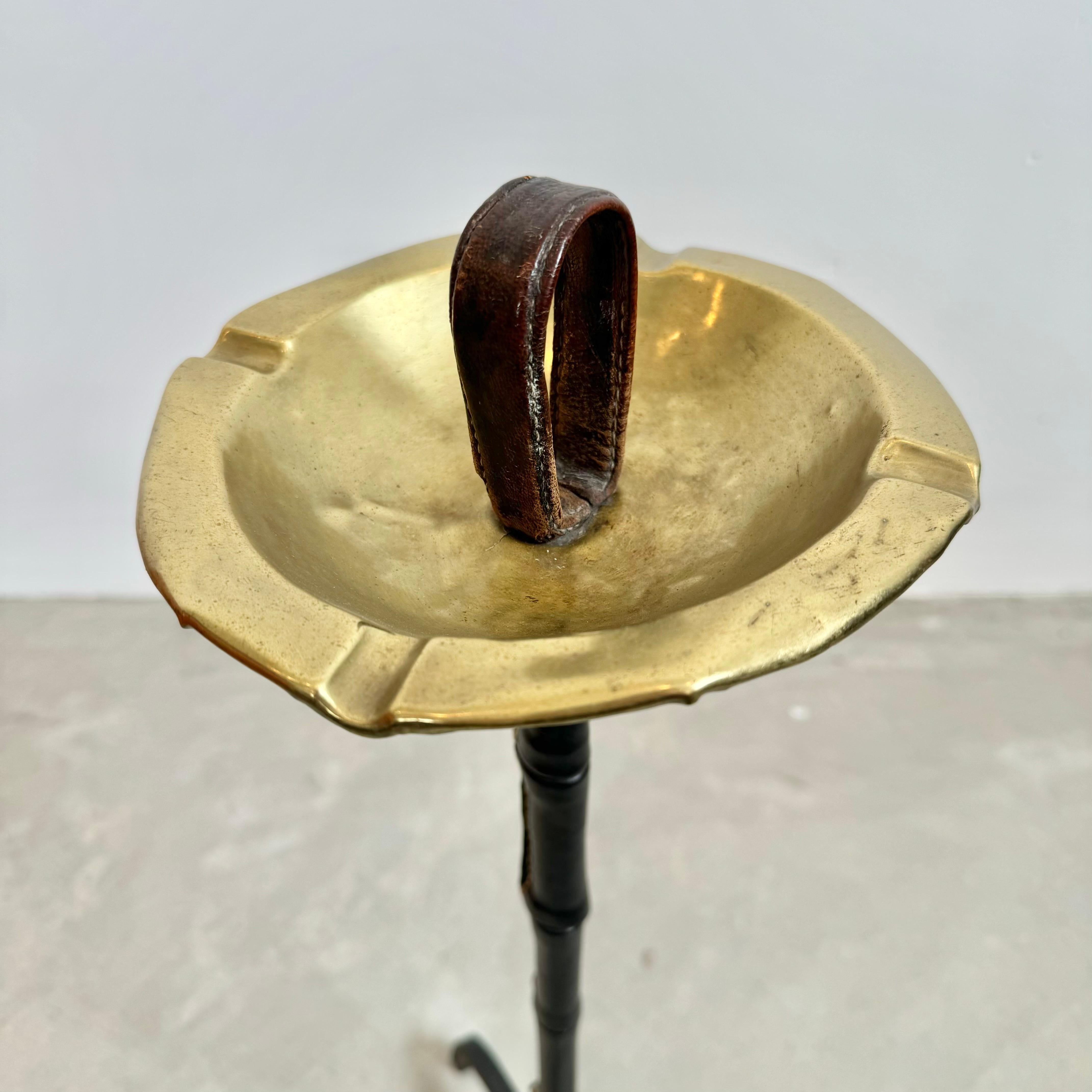 Mid-20th Century Jacques Adnet Leather and Brass Floor Ashtray, 1950s France For Sale