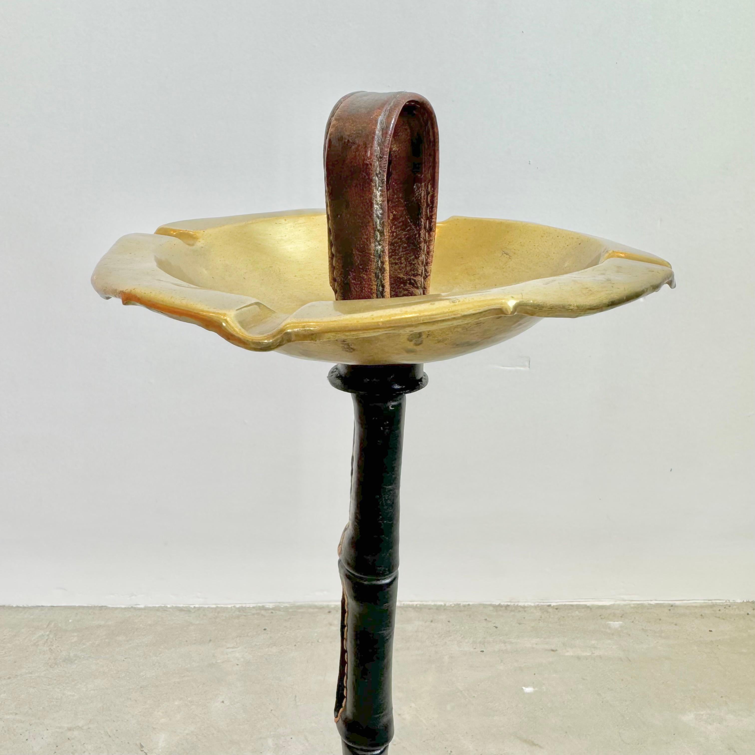 Jacques Adnet Leather and Brass Floor Ashtray, 1950s France For Sale 1