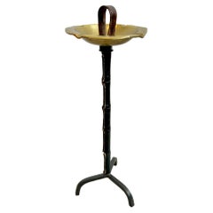 Jacques Adnet Leather and Brass Floor Ashtray, 1950s France