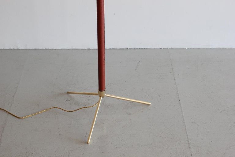 Jacques Adnet Leather and Brass Floor Lamp For Sale 1