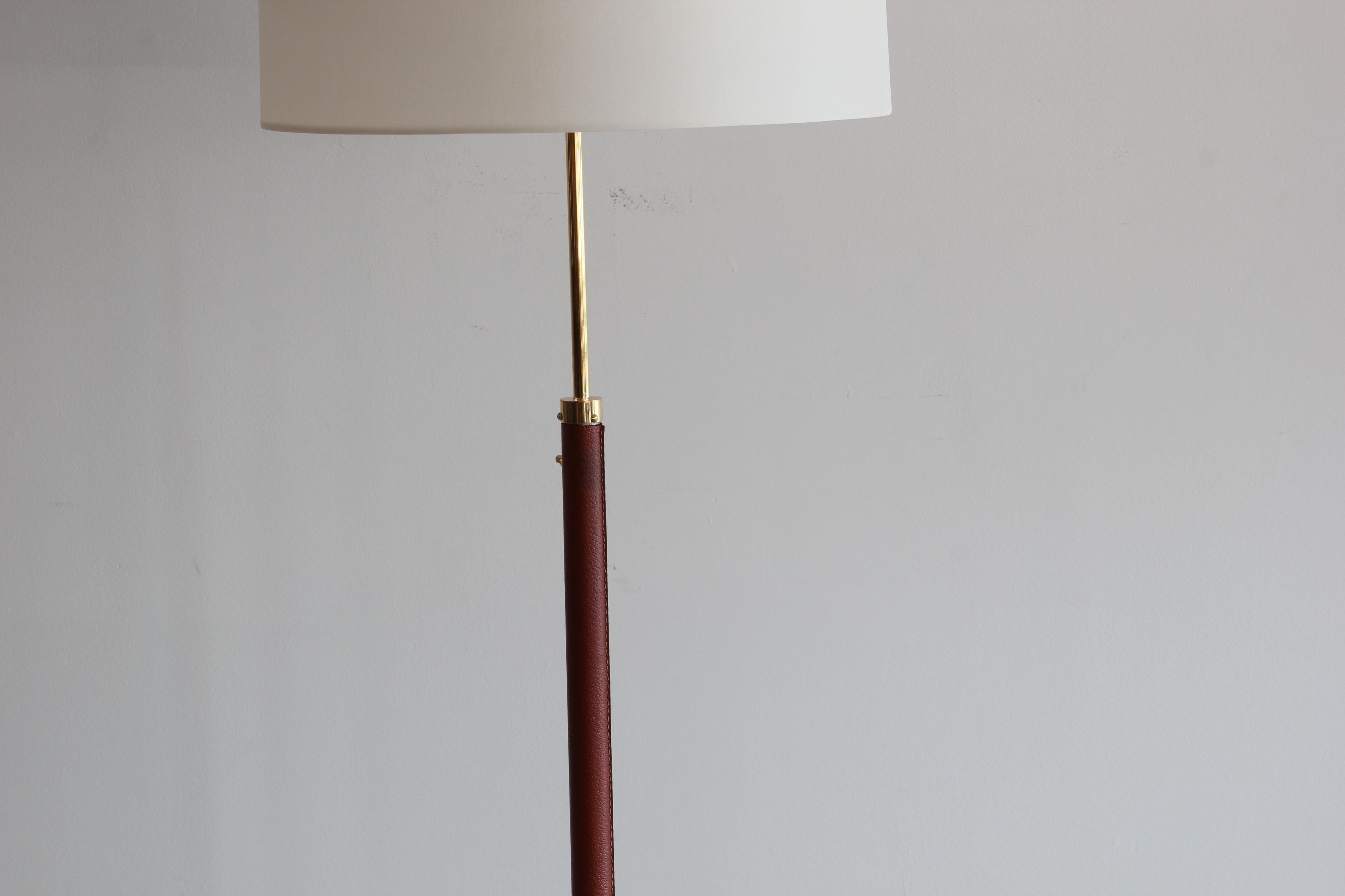 Jacques Adnet Leather and Brass Floor Lamp 1